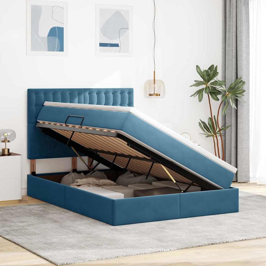 Lit avec rangement et LED Bleu foncé 140 x 200 cm Velours - XIOS