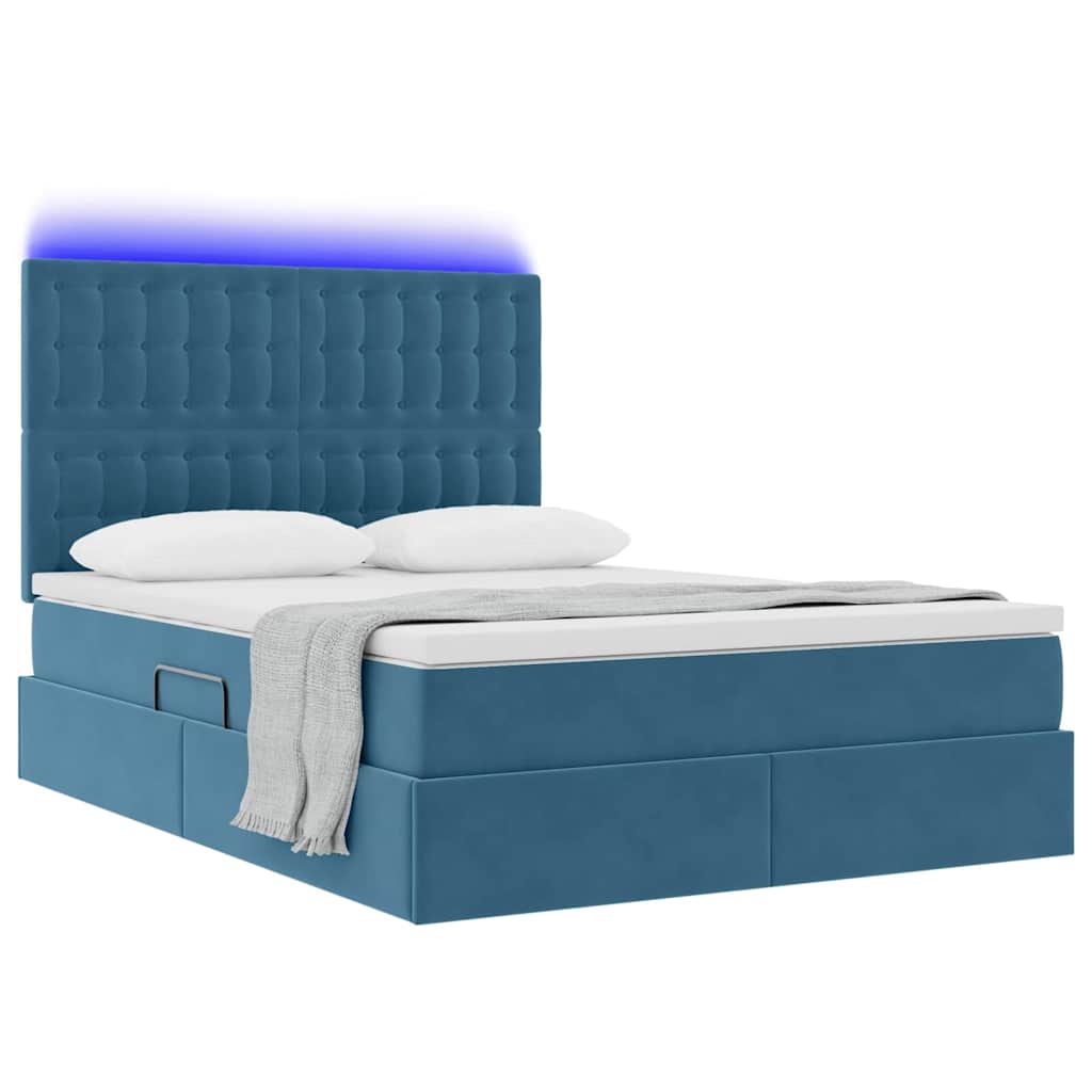Lit avec rangement et LED Bleu foncé 140 x 200 cm Velours - XIOS