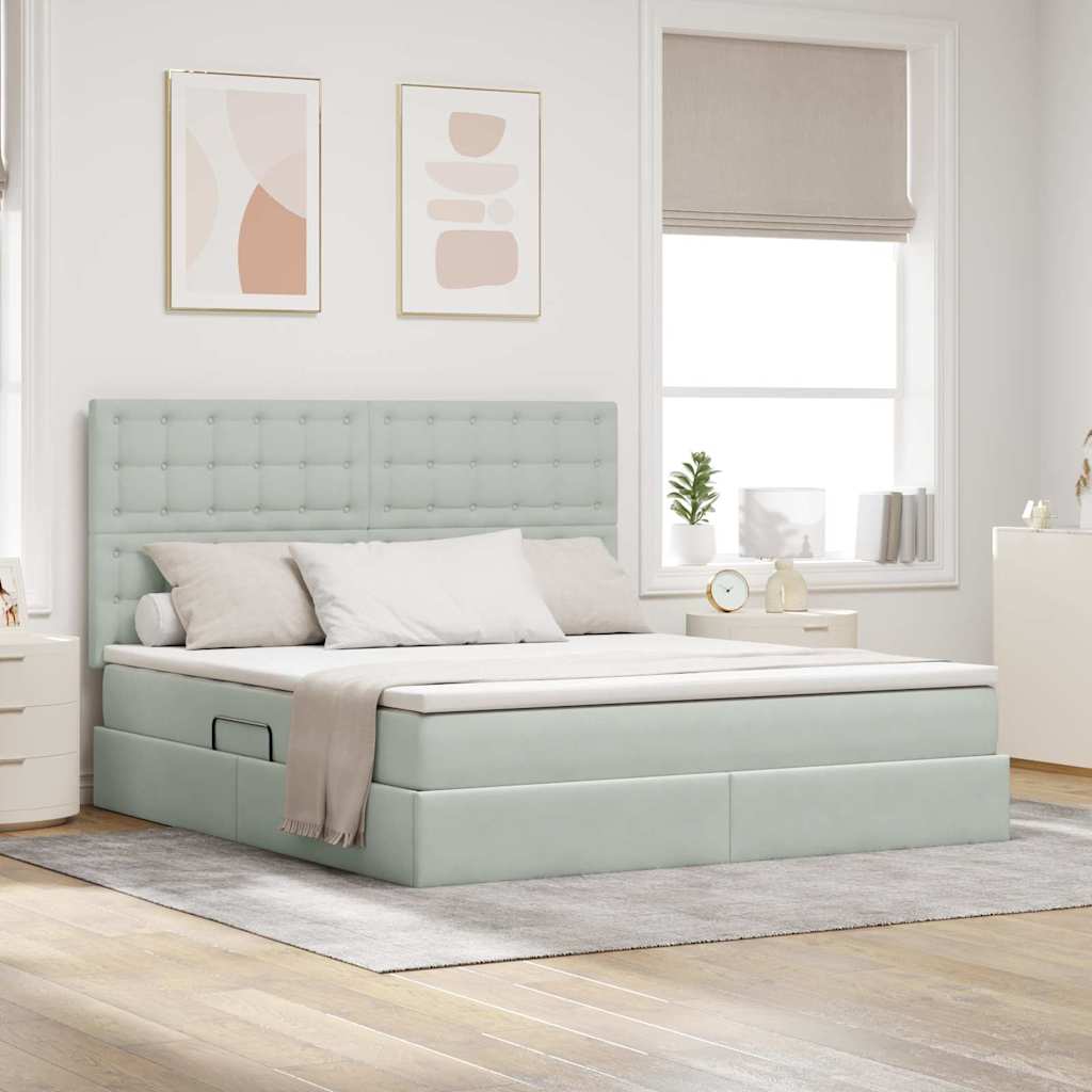 Lit avec rangement et LED Gris clair 160 x 200 cm Velours - XIOS