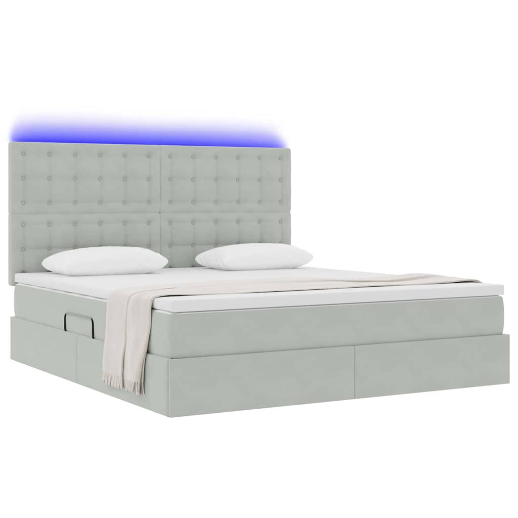 Lit avec rangement et LED Gris clair 160 x 200 cm Velours - XIOS