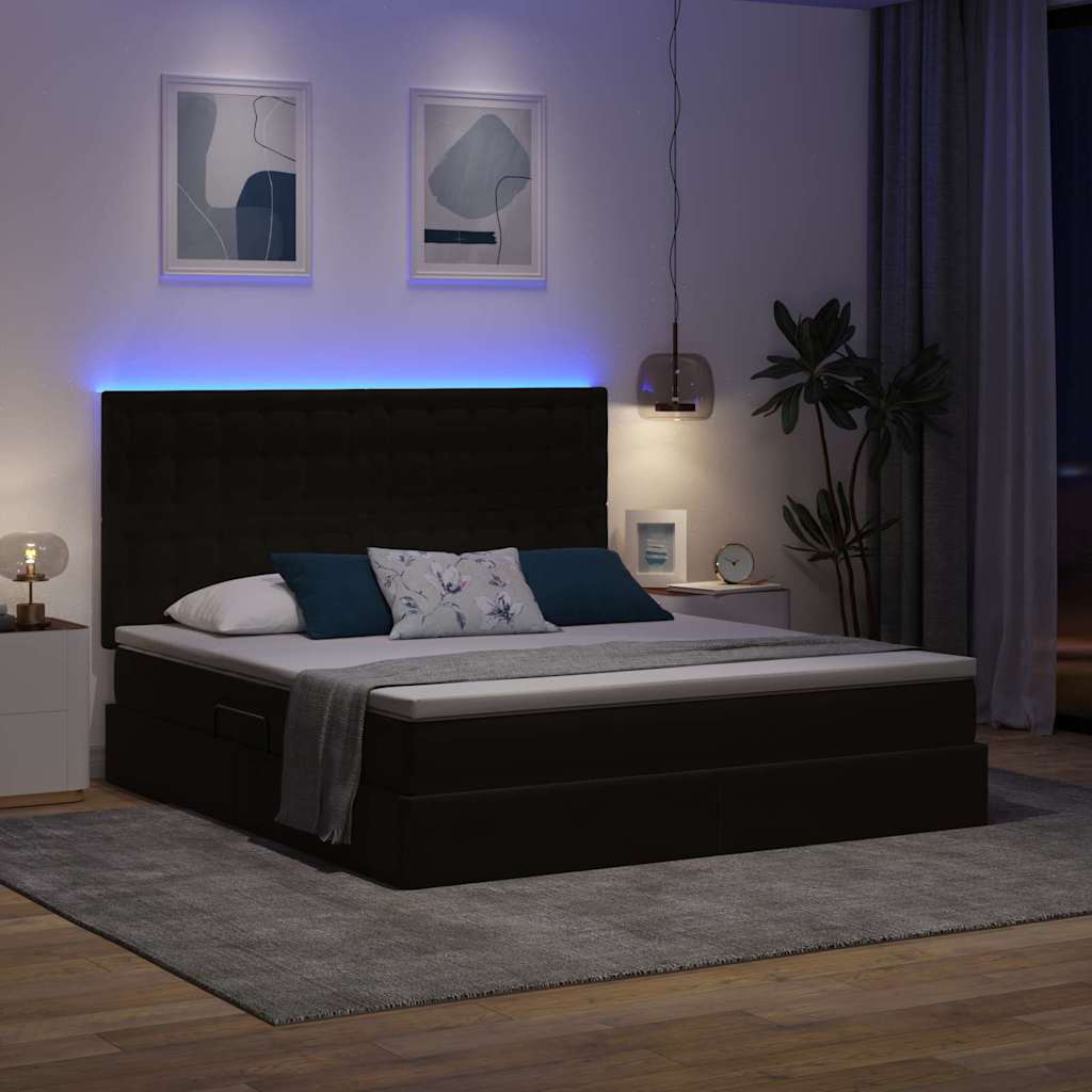 Lit avec rangement et LED avec LED Noir 180 x 200 cm Velours - XIOS