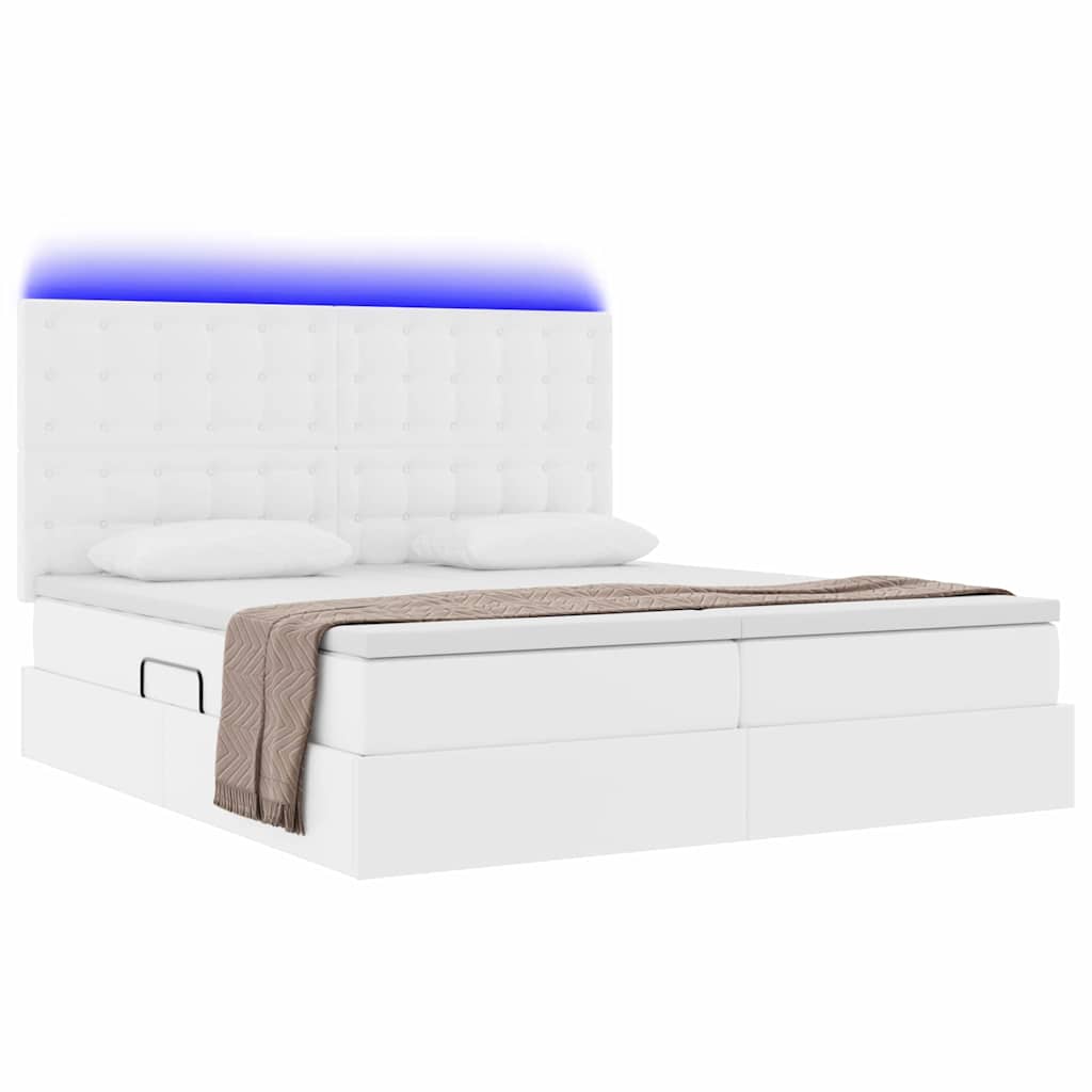 Lit avec rangement et LED Blanc pur 180 x 200 cm Simili cuir - XIOS