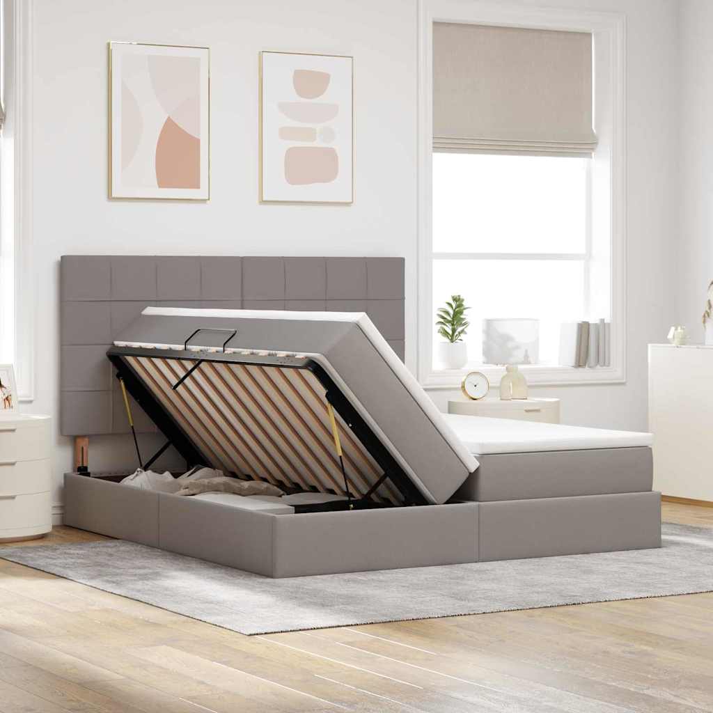 Lit avec bandes LED avec tête de lit Taupe 200 x 200 cm tissu - XIOS
