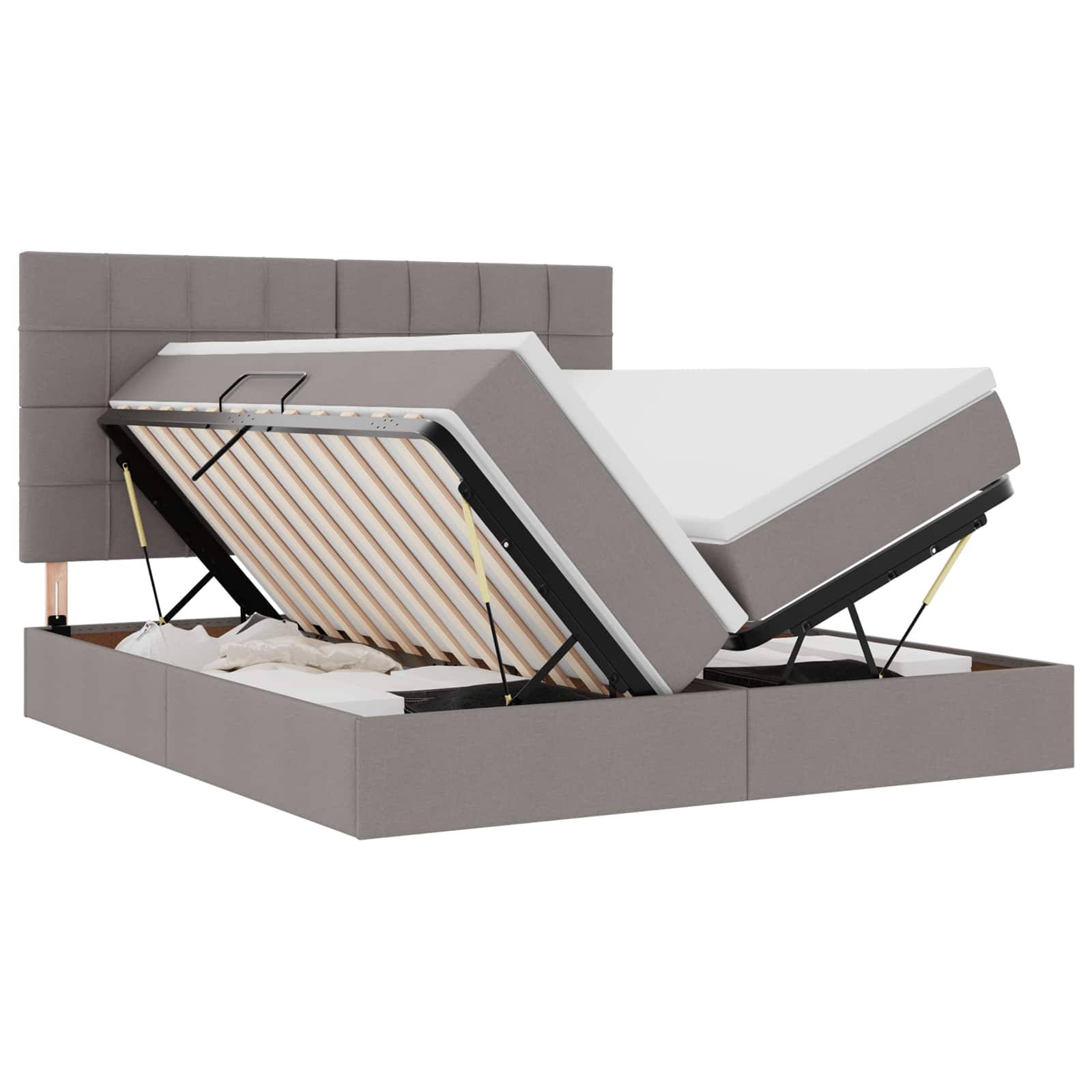 Lit avec bandes LED avec tête de lit Taupe 200 x 200 cm tissu - XIOS