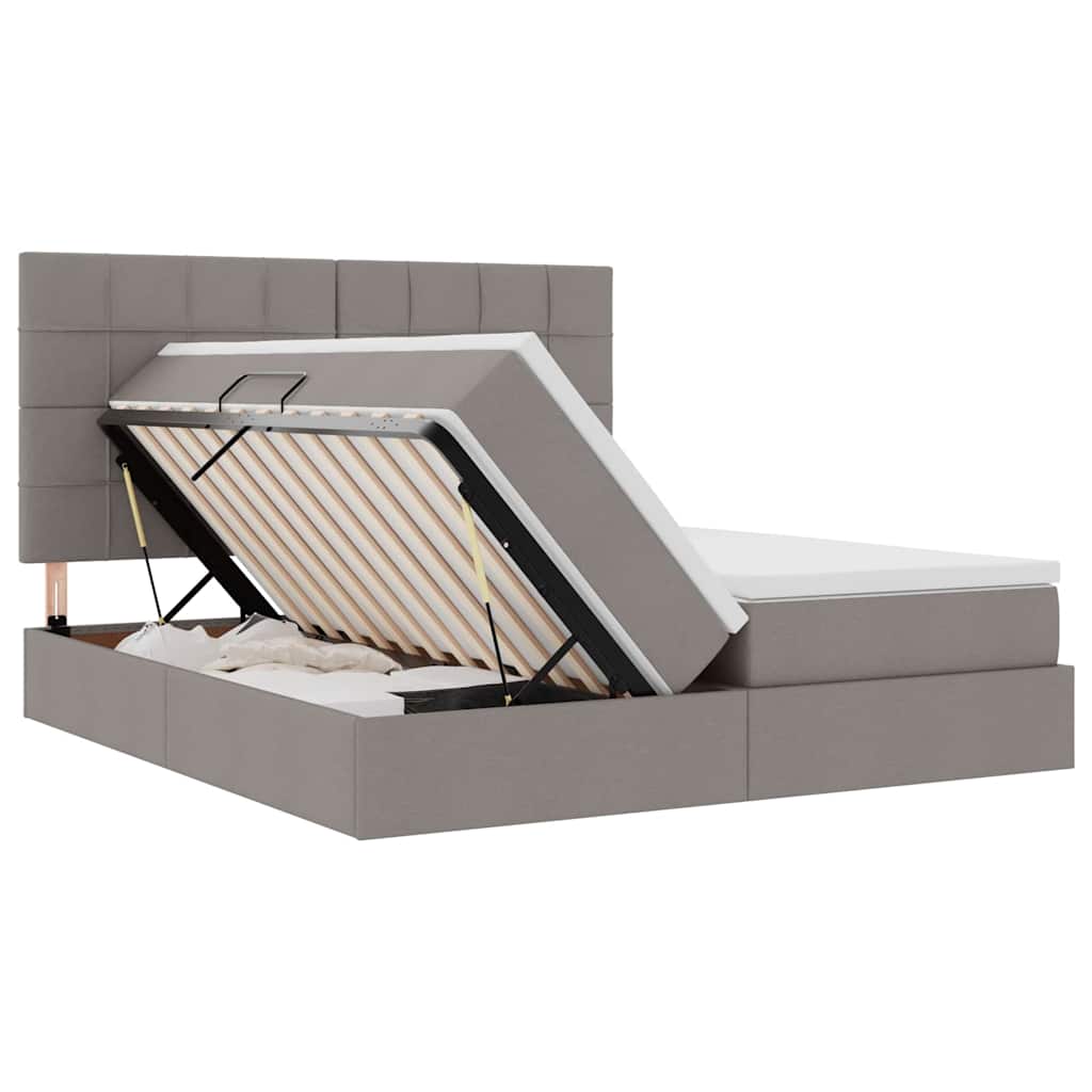 Lit avec bandes LED avec tête de lit Taupe 200 x 200 cm tissu - XIOS
