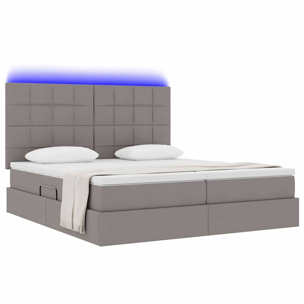 Lit avec bandes LED avec tête de lit Taupe 200 x 200 cm tissu - XIOS