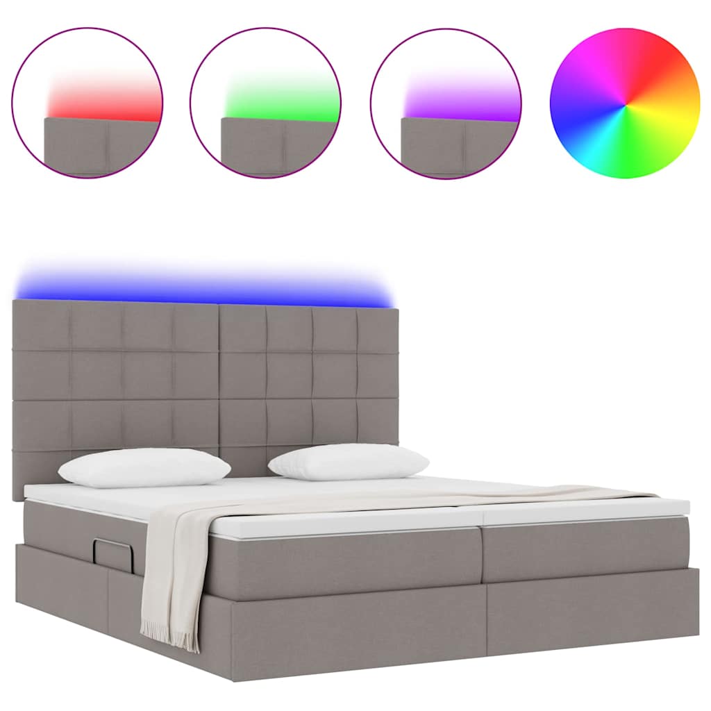 Lit avec bandes LED avec tête de lit Taupe 200 x 200 cm tissu - XIOS