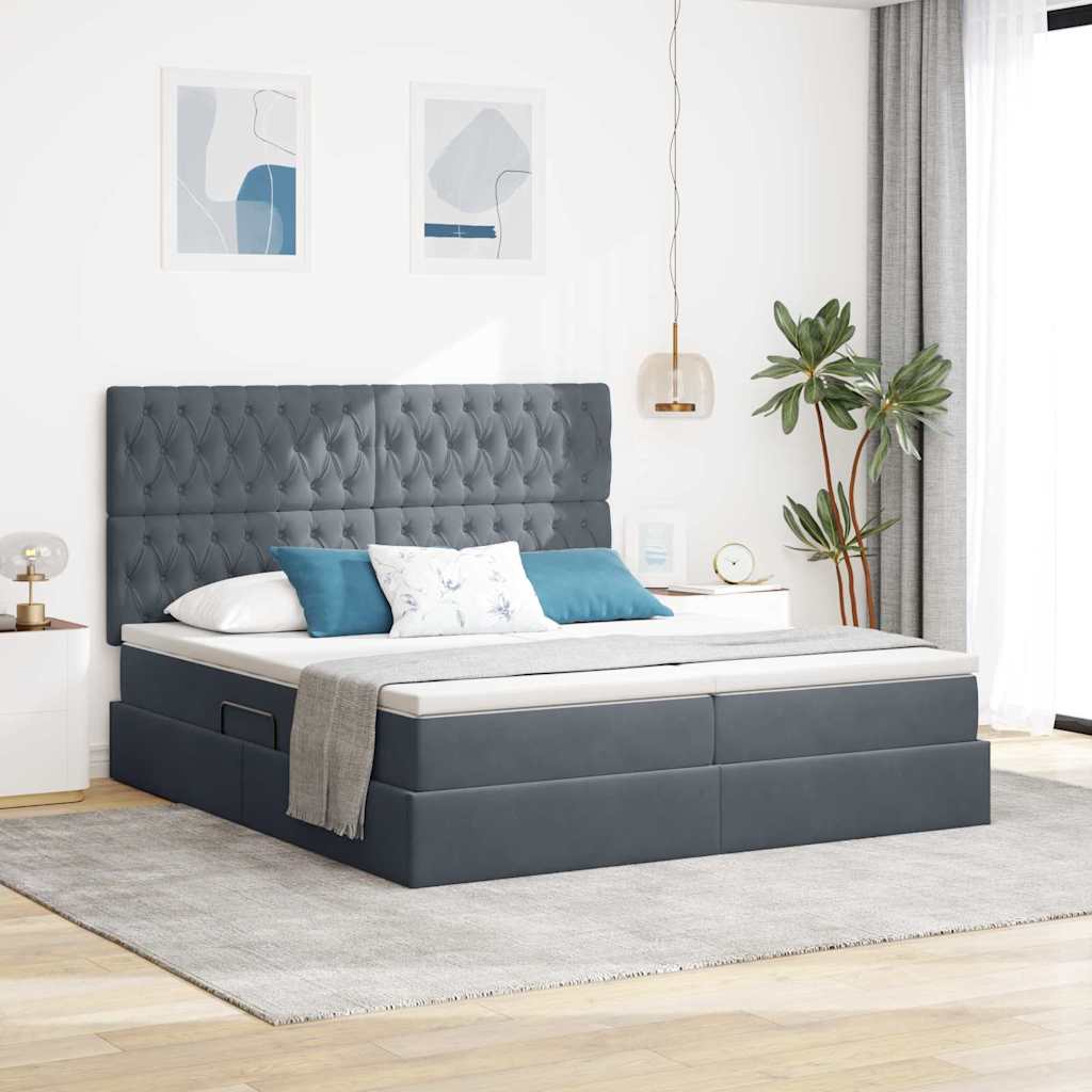 Lit avec des lumières à LED Gris foncé 200 x 200 cm Velours - XIOS