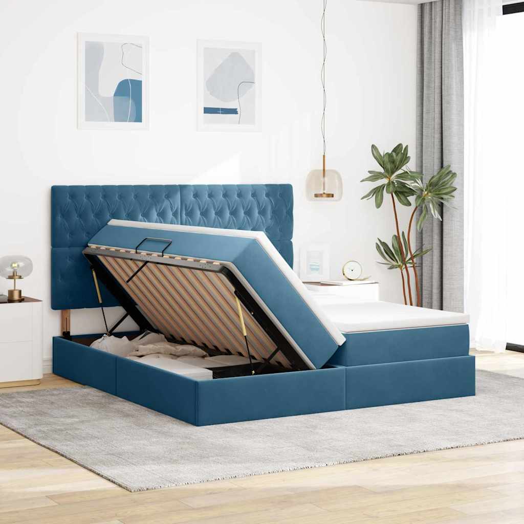 Lit avec des lumières à LED Bleu foncé 200 x 200 cm Velours - XIOS