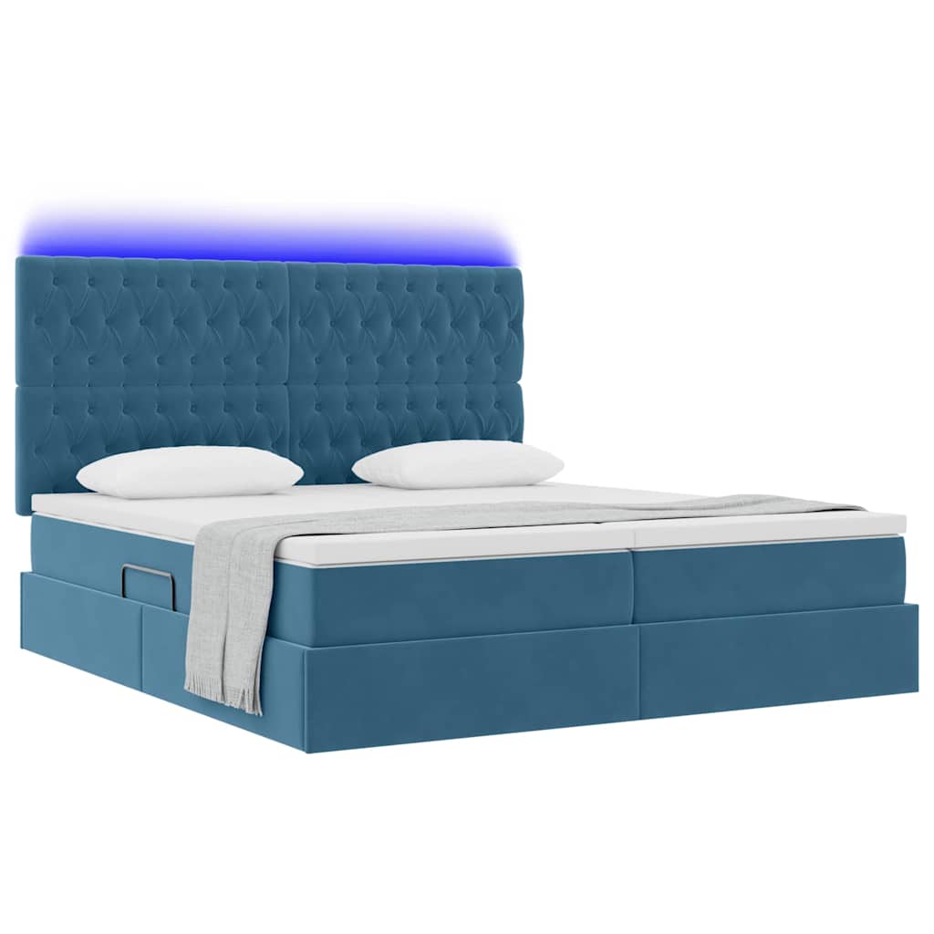 Lit avec des lumières à LED Bleu foncé 200 x 200 cm Velours - XIOS