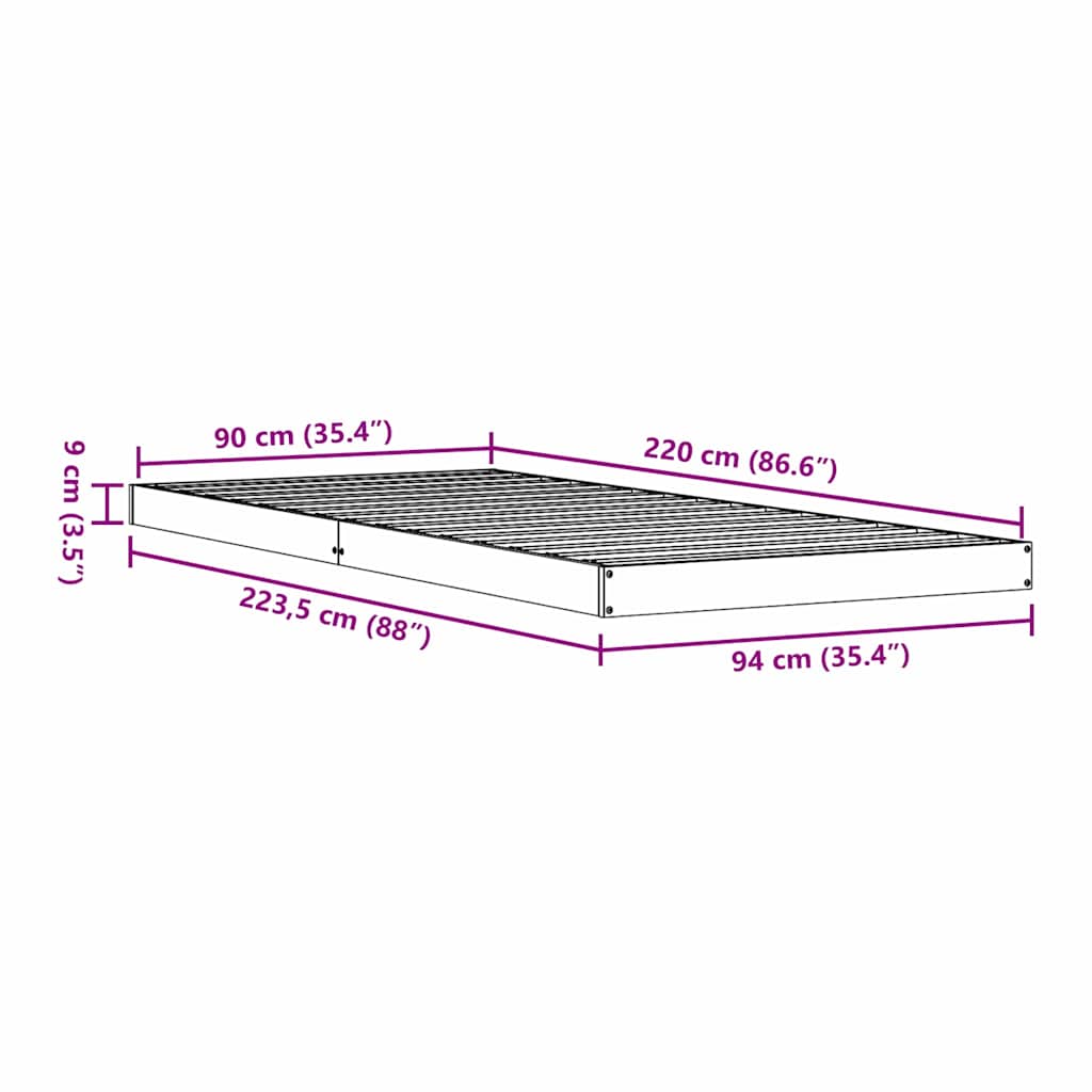 Cadre de lit surélevé Blanc 90 x 220 cm Pin massif - XIOS