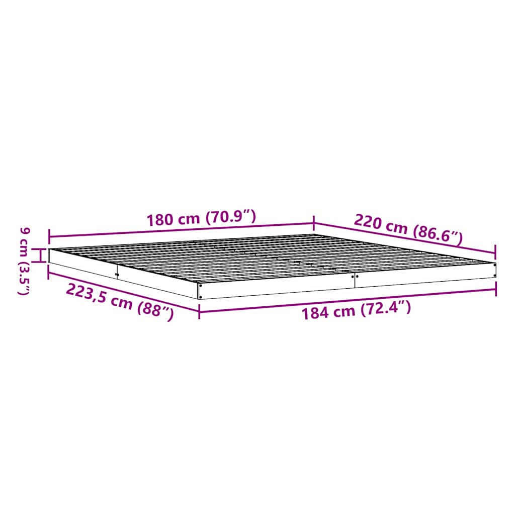 Cadre de lit surélevé Blanc 180 x 220 cm Bois de pin massif - XIOS