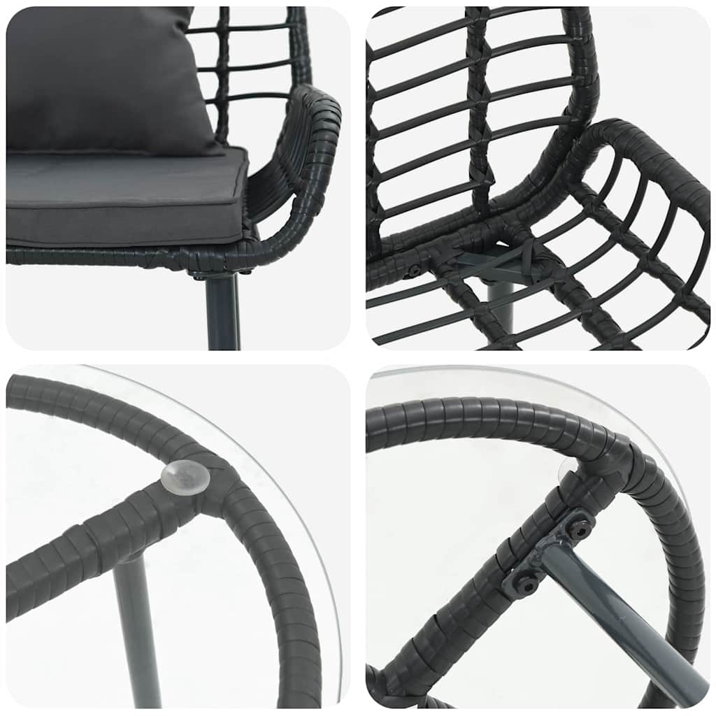 Ensemble de salle à manger pour jardin 3 pcs Noir et anthracite - XIOS