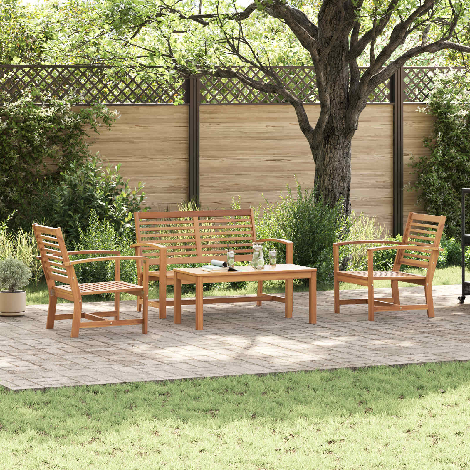 Ensemble de canapé de jardin 4 pcs Naturel Bois de teck massif - XIOS