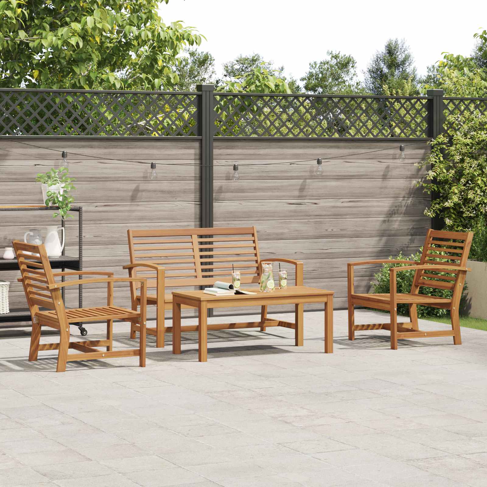 Ensemble de canapé de jardin 4 pcs Naturel Bois de teck massif - XIOS