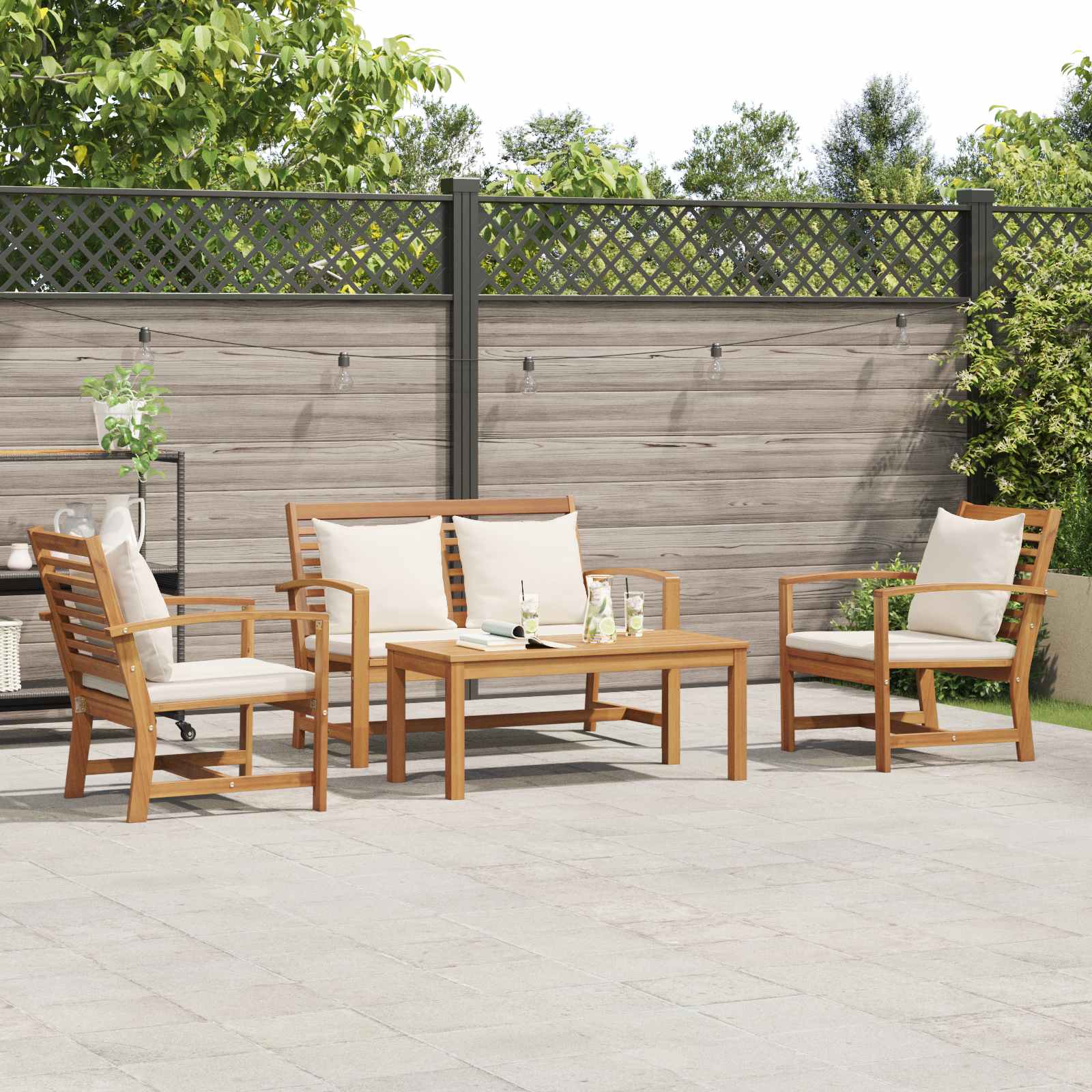 Ensemble de canapé de jardin 4 pcs Naturel Bois de teck massif - XIOS