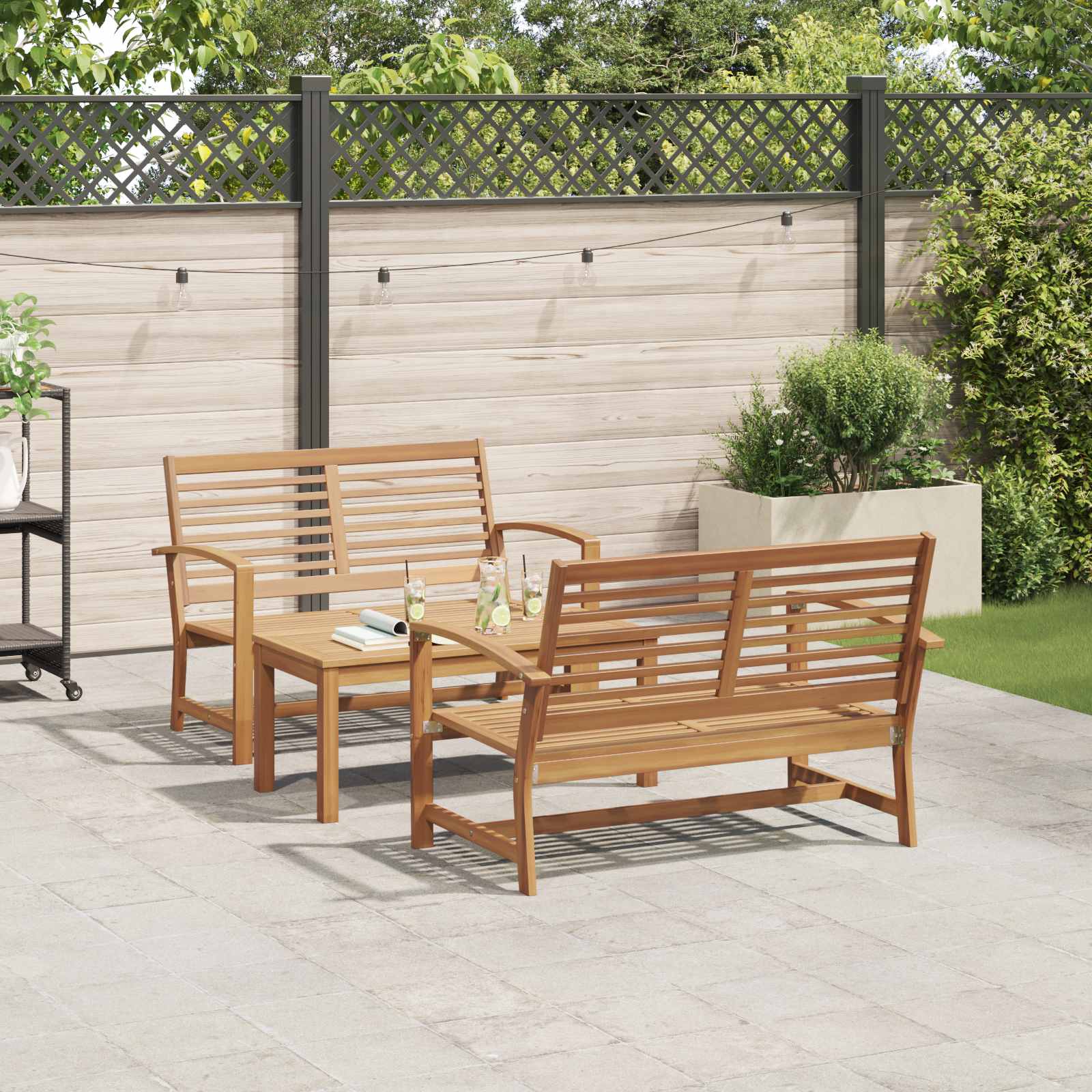 Ensemble de canapé de jardin 3 pcs Naturel Bois de teck massif - XIOS