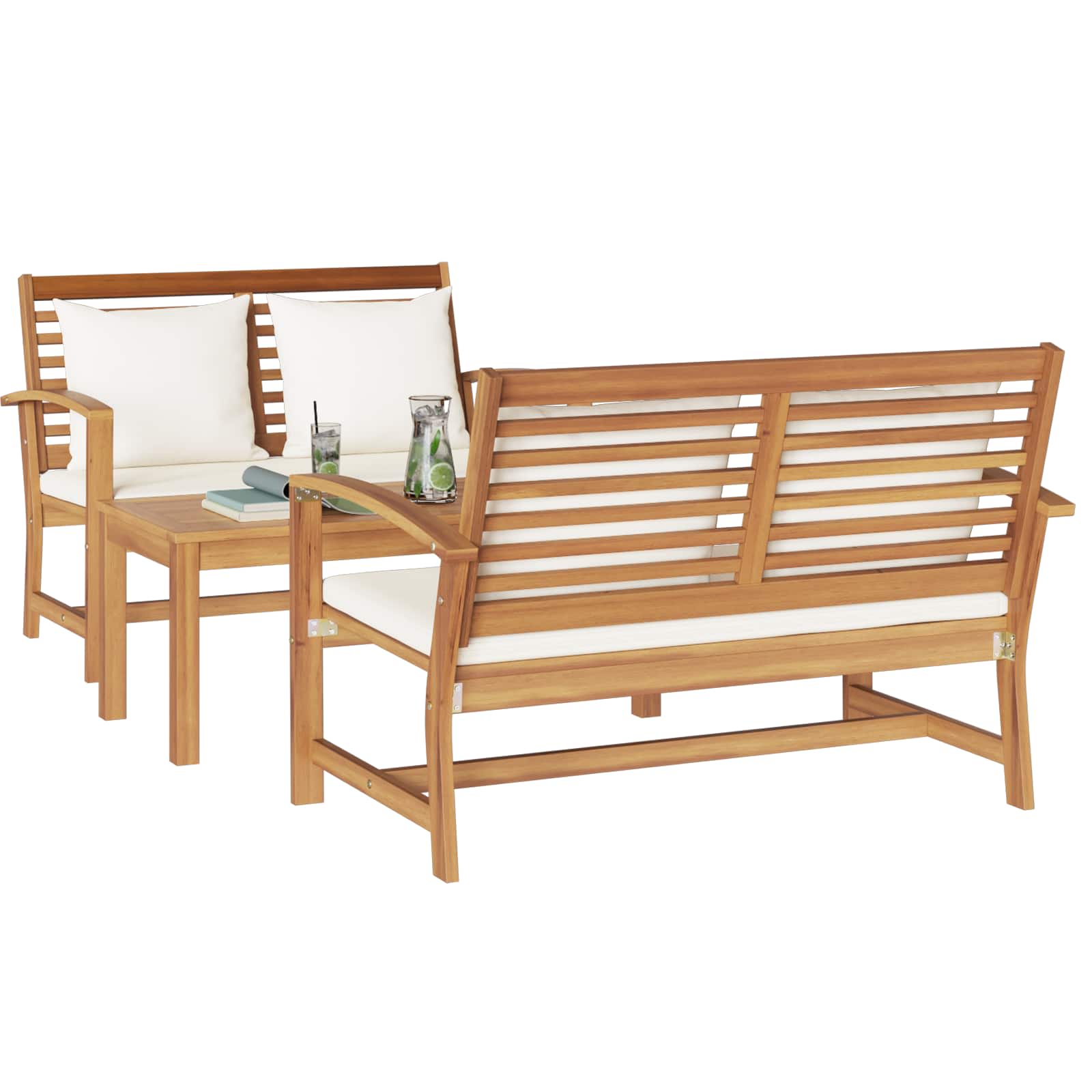 Ensemble de canapé de jardin 3 pcs Naturel Bois de teck massif - XIOS