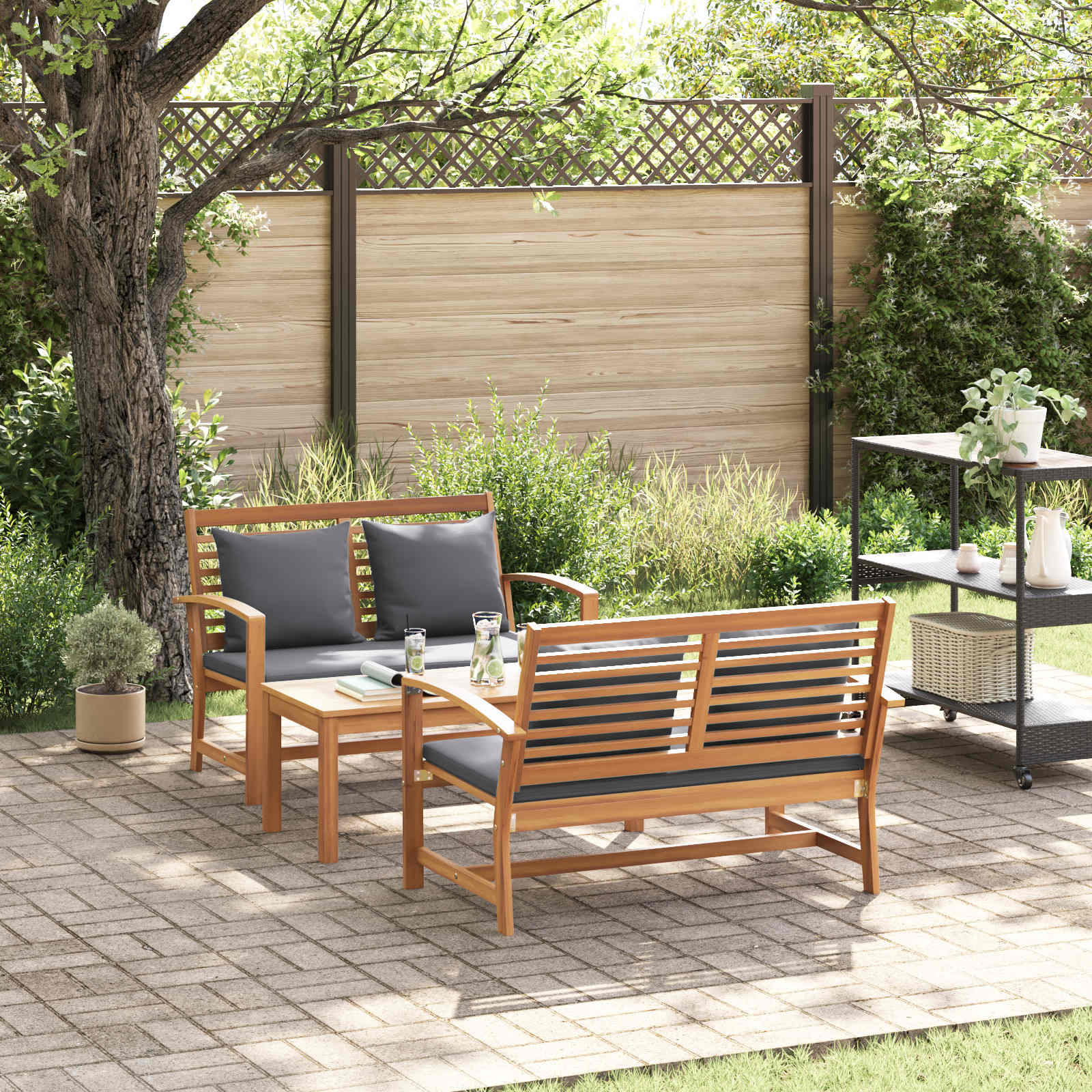 Ensemble de canapé de jardin 3 pcs Naturel Bois de teck massif - XIOS