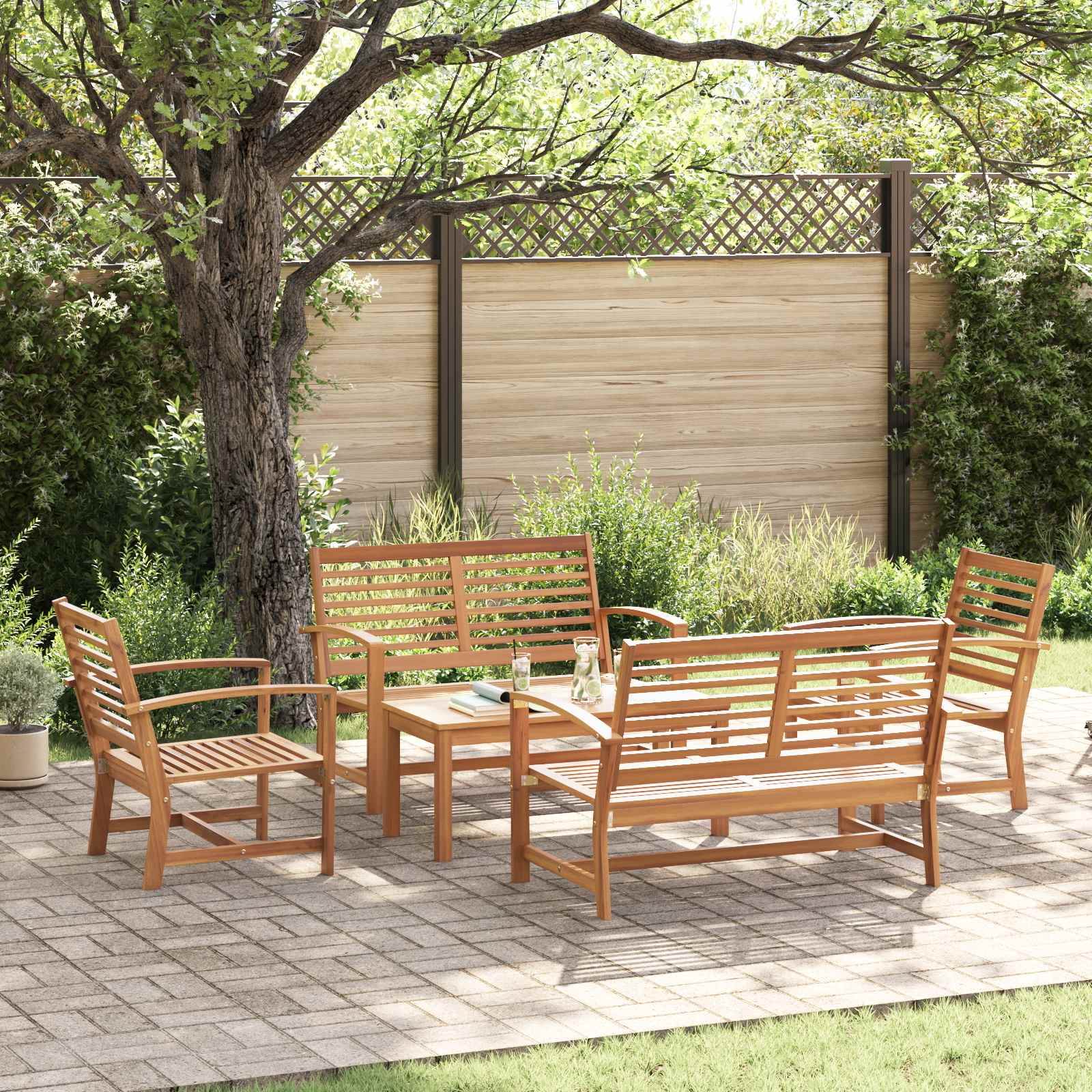Ensemble de canapé de jardin 5 pcs Naturel Bois de teck massif - XIOS