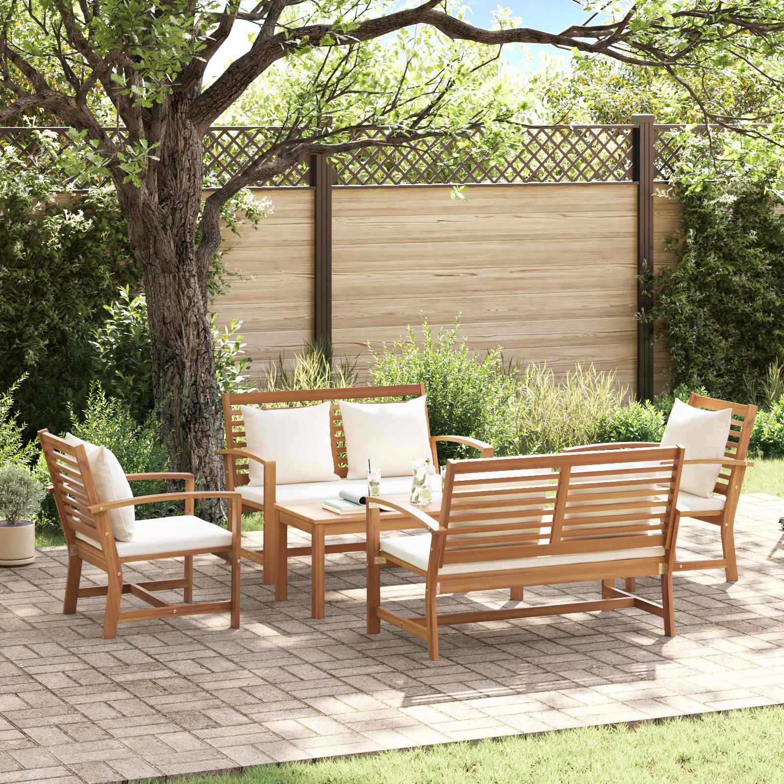 Ensemble de canapé de jardin 5 pcs Naturel Bois de teck massif - XIOS