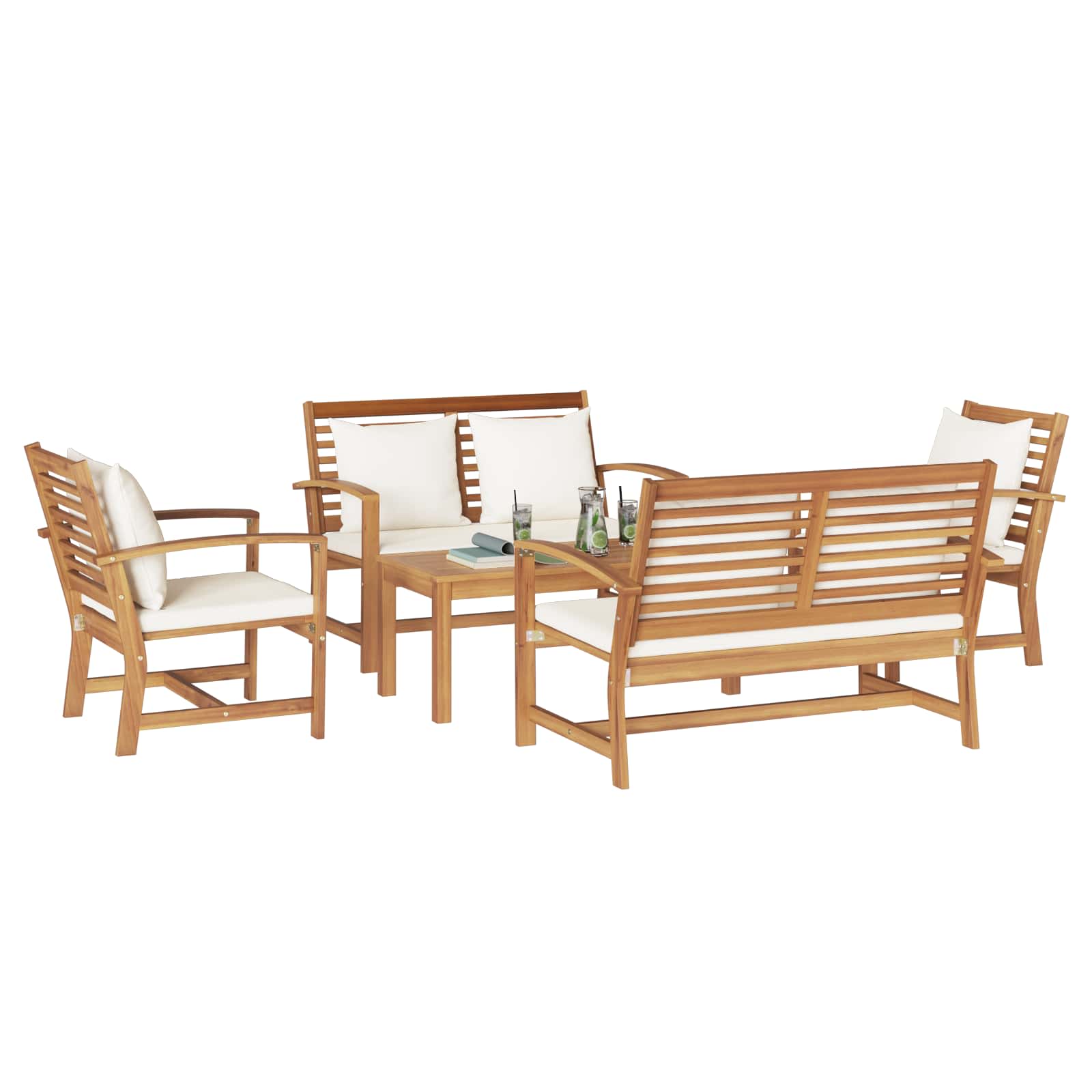 Ensemble de canapé de jardin 5 pcs Naturel Bois de teck massif - XIOS