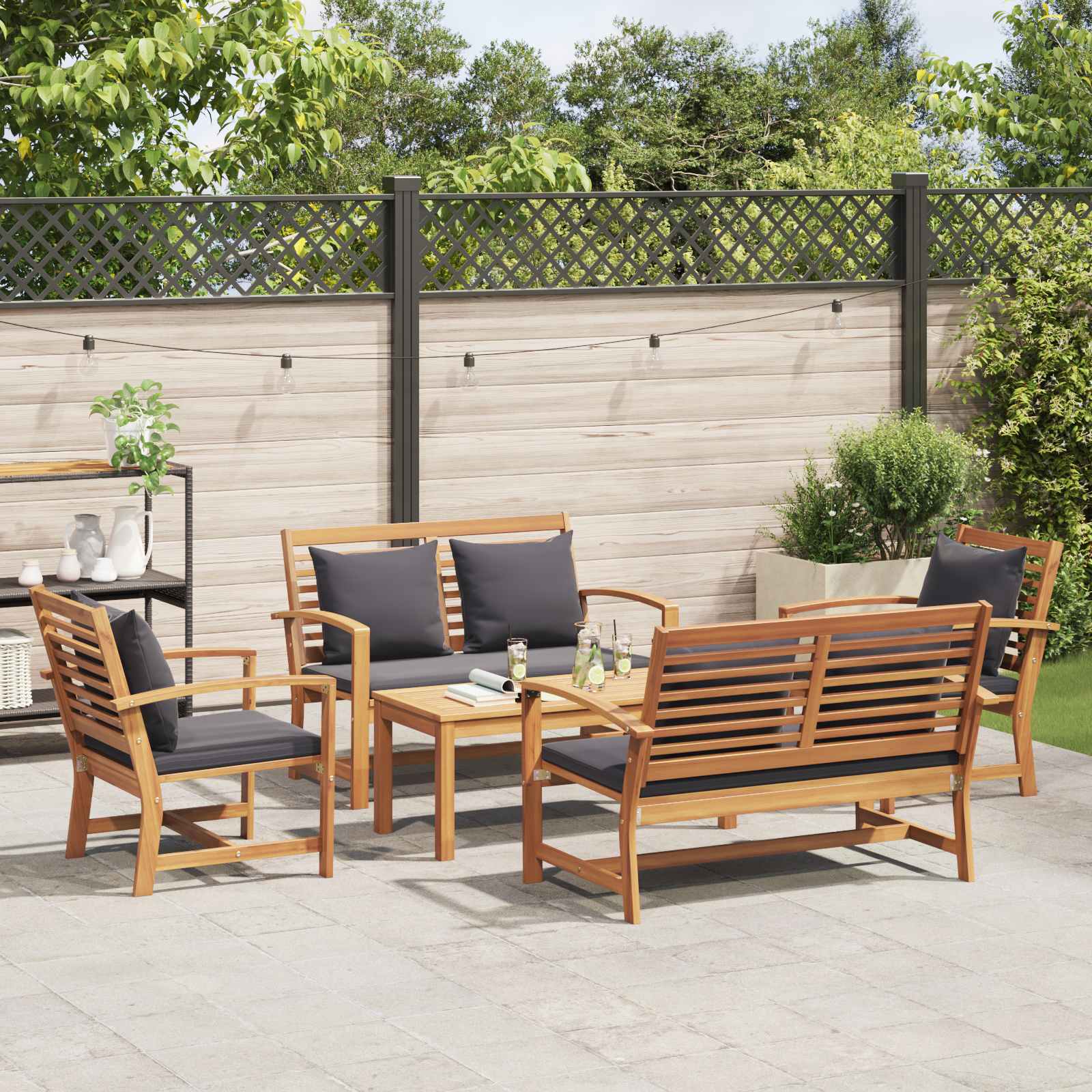 Ensemble de canapé de jardin 5 pcs Naturel Bois de teck massif - XIOS