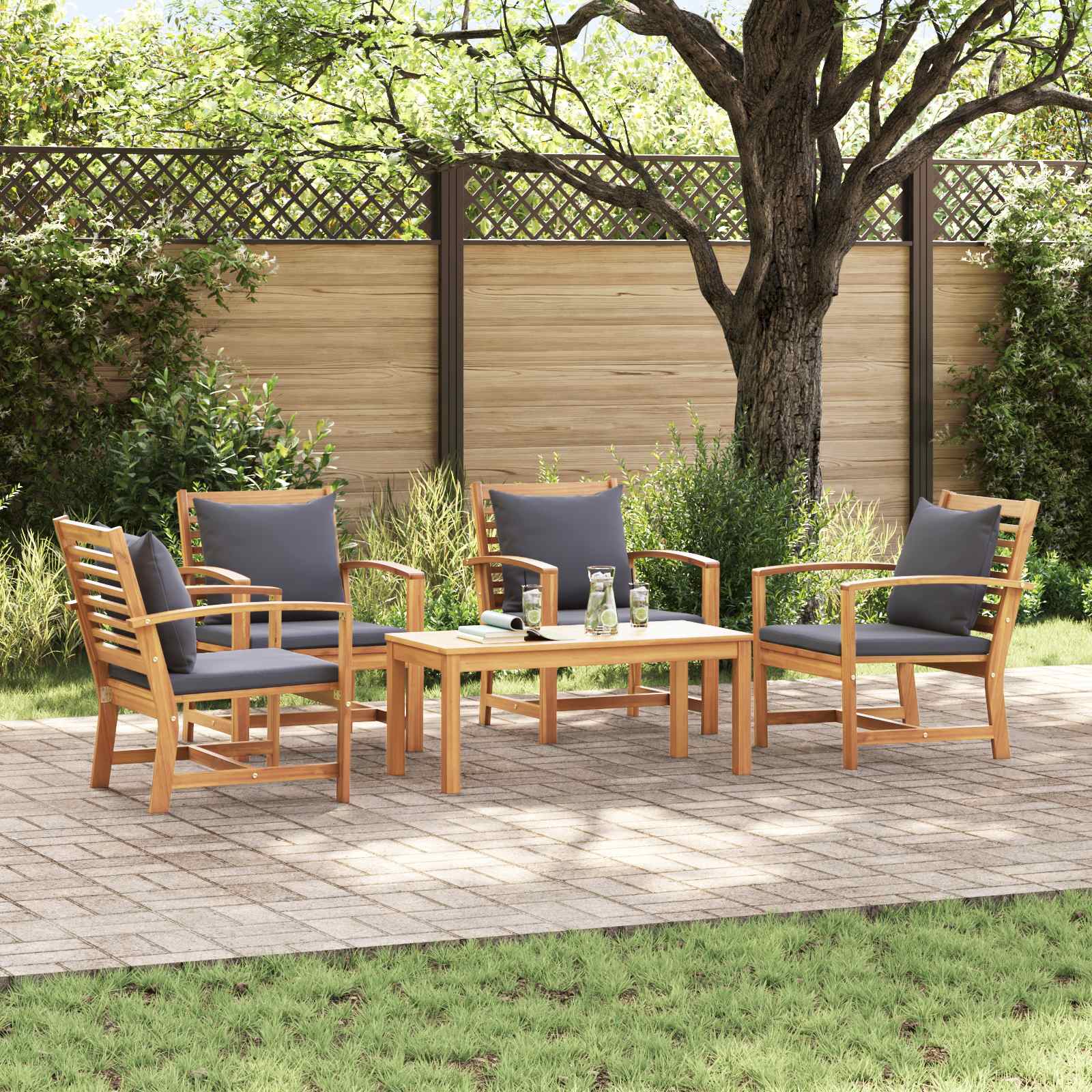 Ensemble de canapé de jardin 5 pcs Naturel Bois de teck massif - XIOS