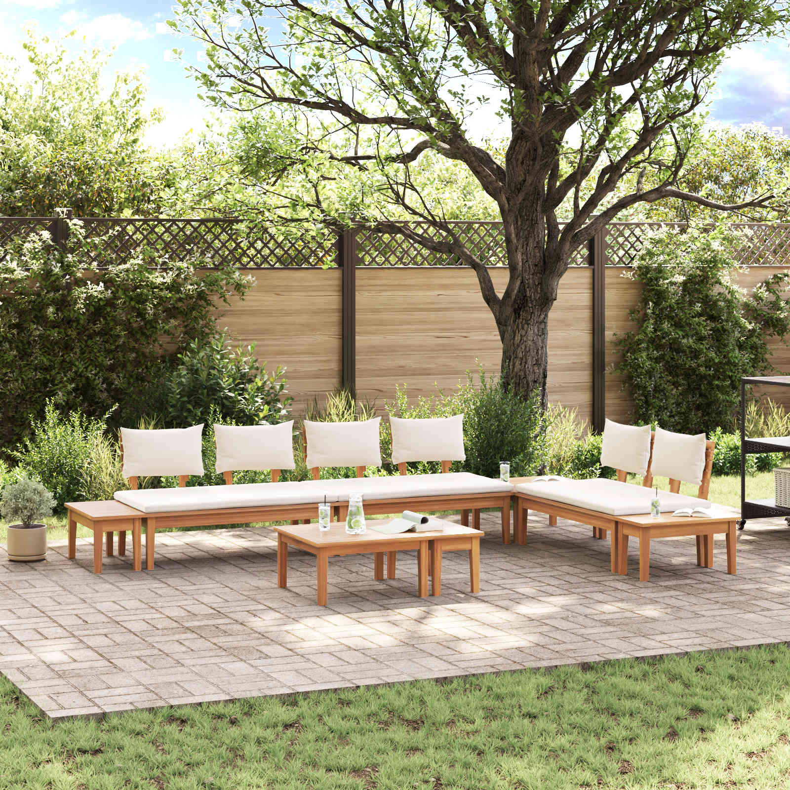 Ensemble de canapé de jardin 5 pcs Marron et Crème - XIOS