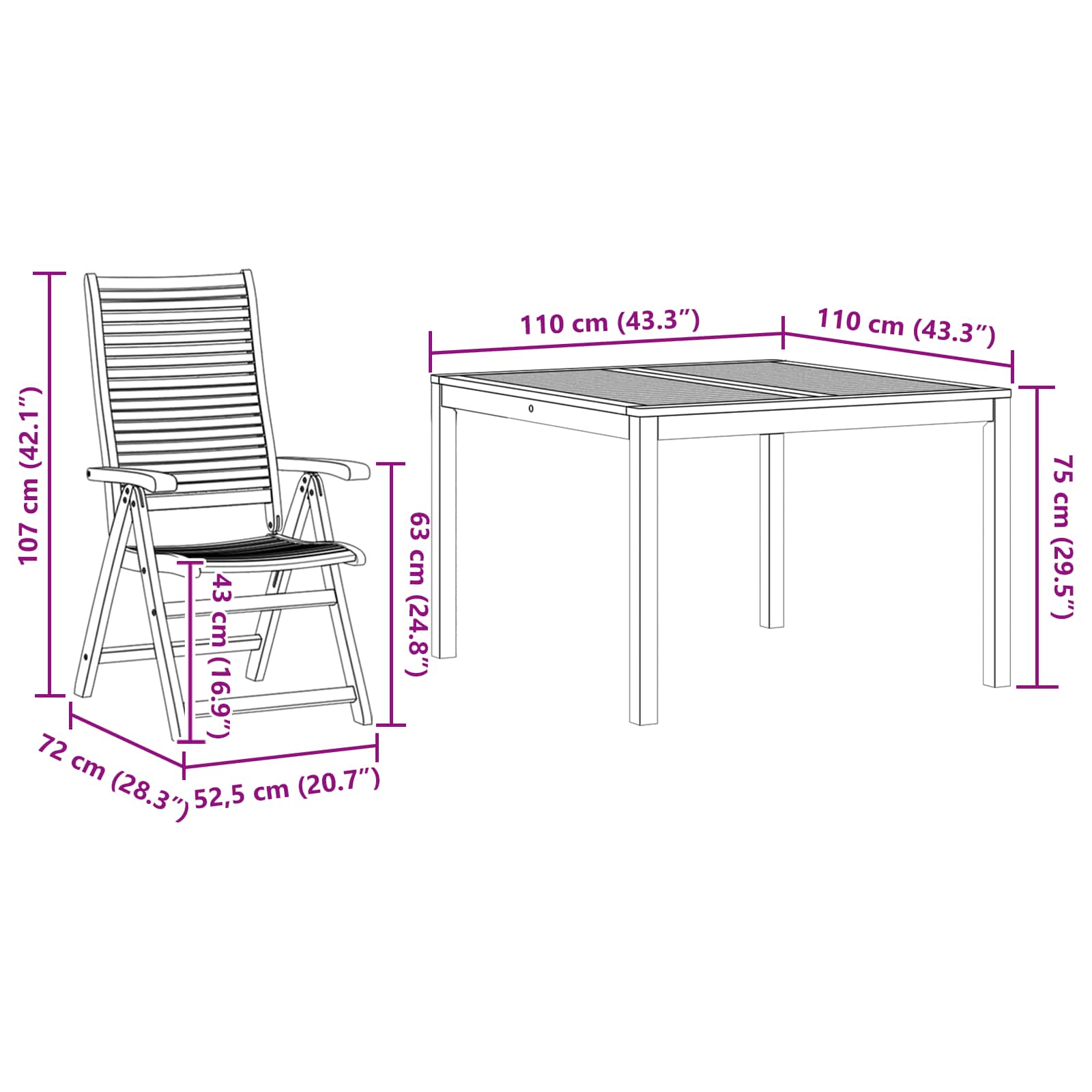 Ensemble de salle à manger pour jardin 5 pcs Marron - XIOS