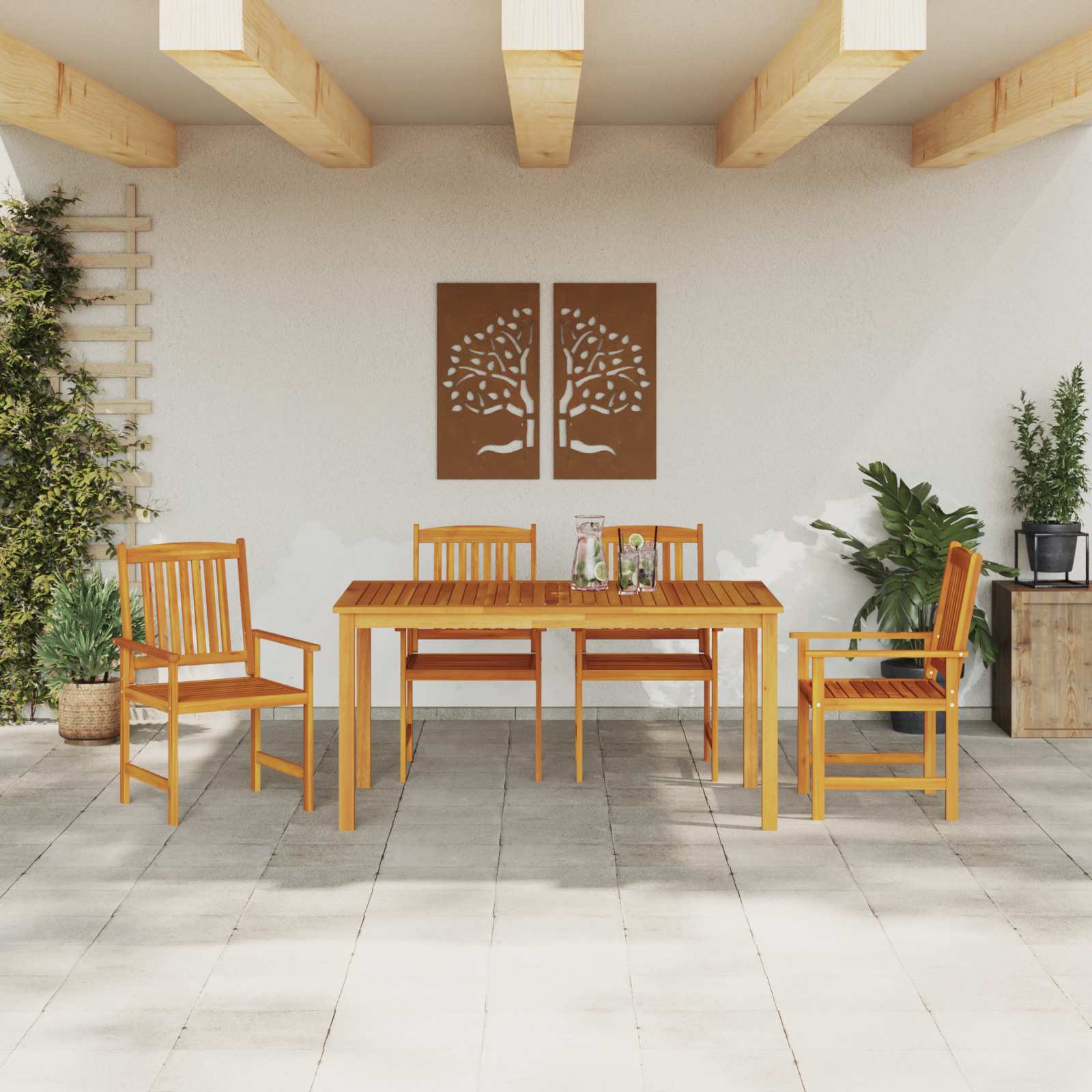 Ensemble de salle à manger pour jardin 5 pcs Marron - XIOS
