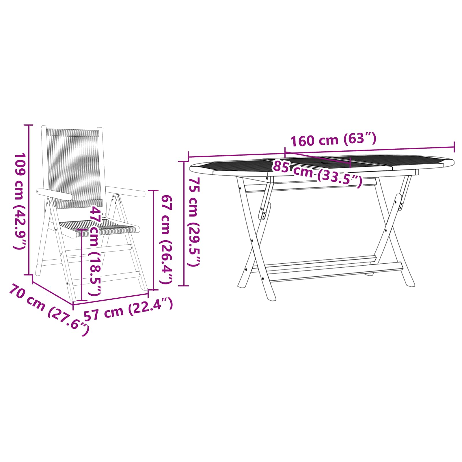 Ensemble de salle à manger pour jardin 5 pc Beige