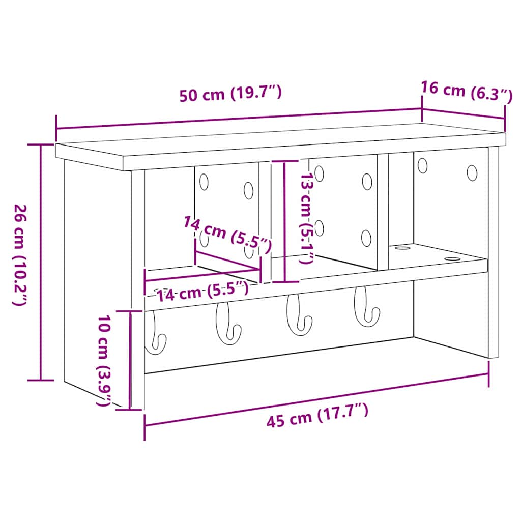 Porte-manteau mural avec étagère Sonoma gris 50 x 16 x 26 cm