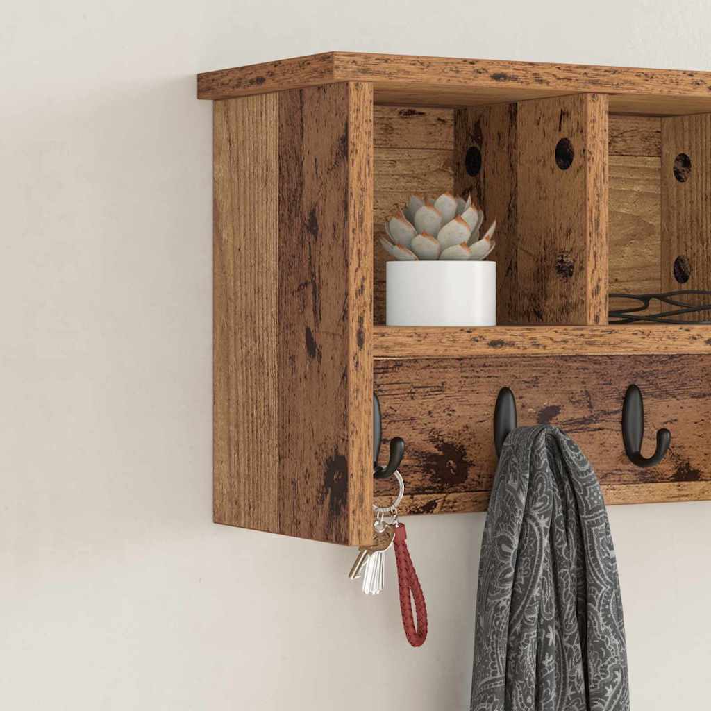 Porte-manteau mural avec étagère Bois ancien 50 x 16 x 26 cm - XIOS