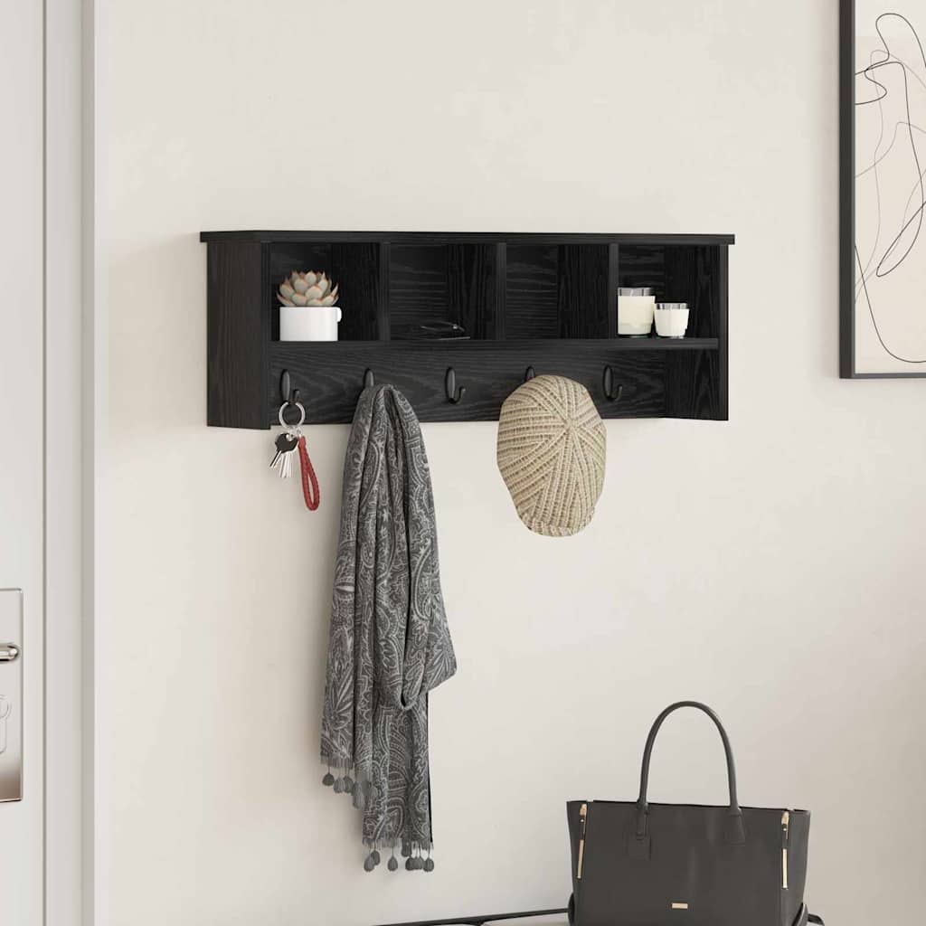 Porte-manteau mural avec étagère Chêne noir 75 x 16 x 26 cm