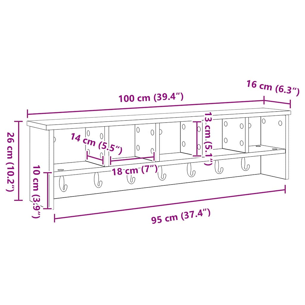 Porte-manteau mural avec étagère Sonoma gris 100 x 16 x 26 cm