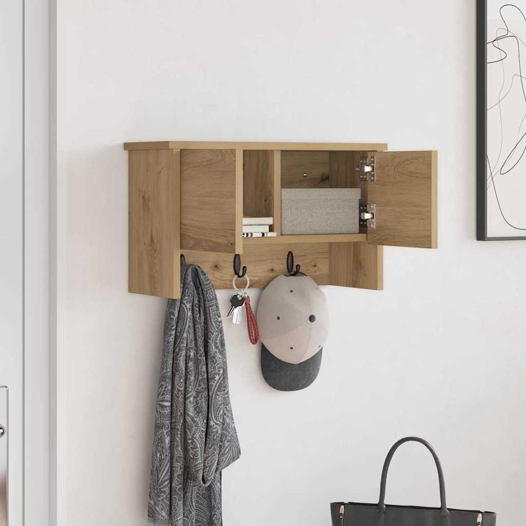 Porte-manteau mural avec porte chêne artisanal 50 x 20 x 30 cm - XIOS