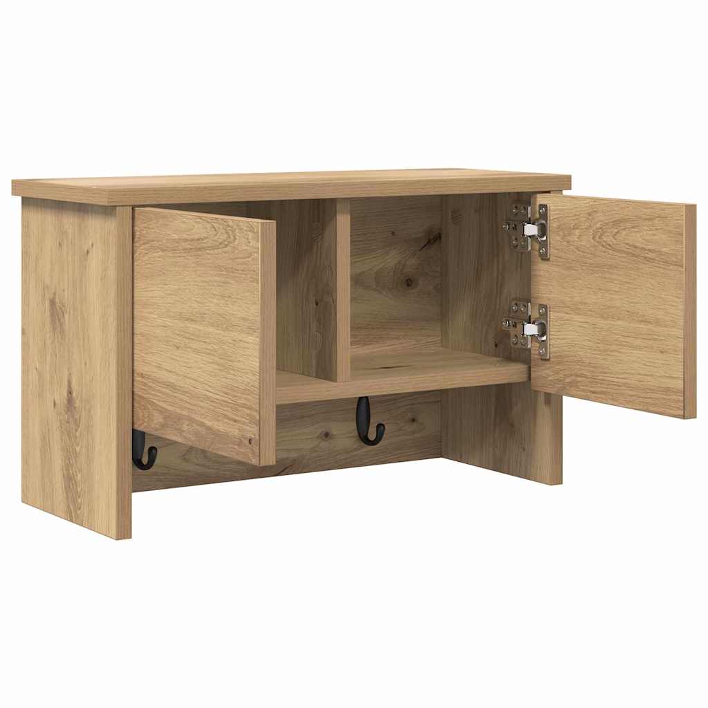 Porte-manteau mural avec porte chêne artisanal 50 x 20 x 30 cm - XIOS