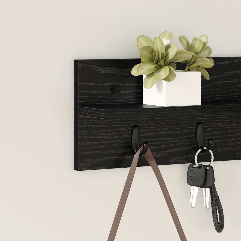 Porte-manteau mural avec étagère Chêne noir 60 x 10.5 x 18 cm