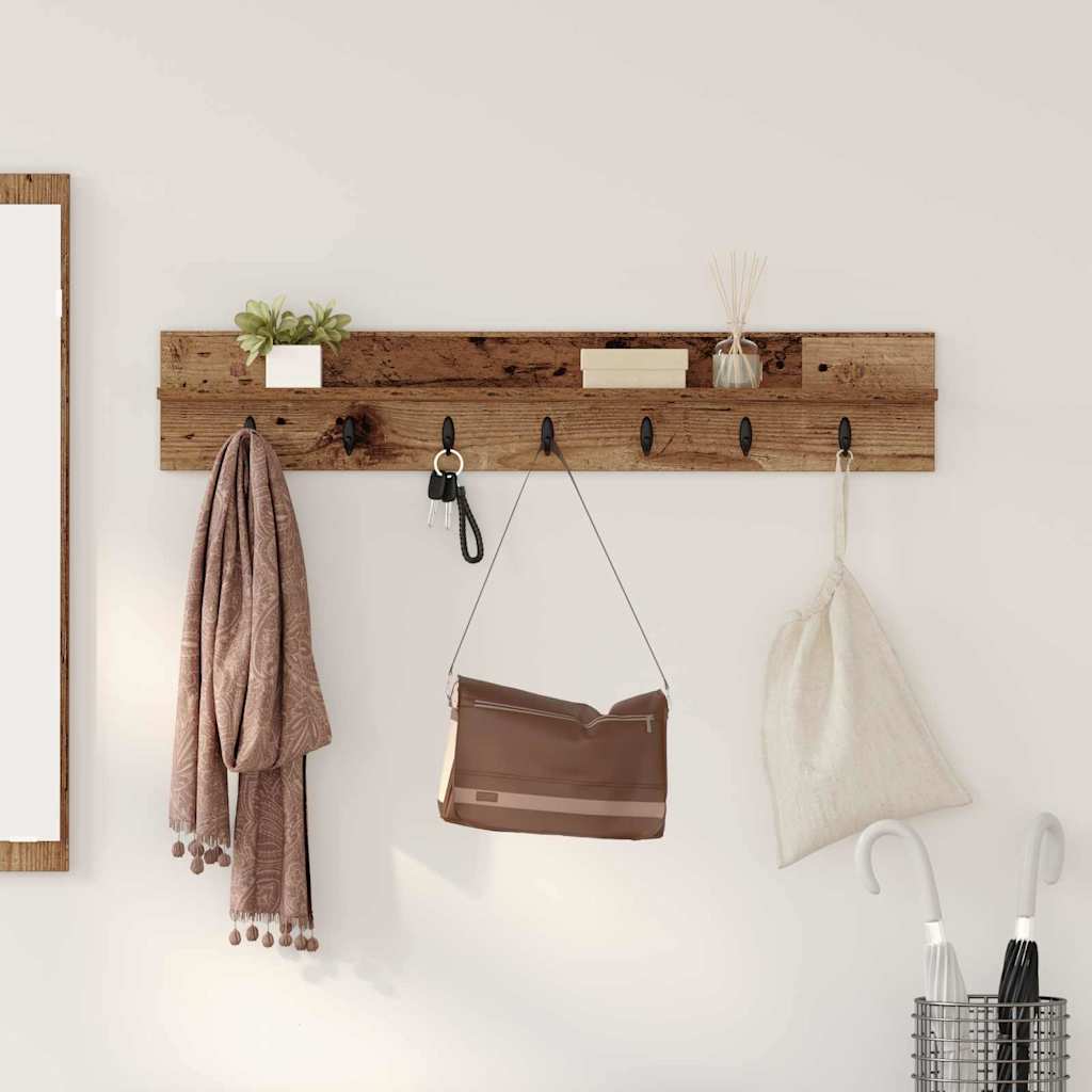 Porte-manteau mural avec étagère Bois ancien 100 x 10.5 x 18 cm - XIOS