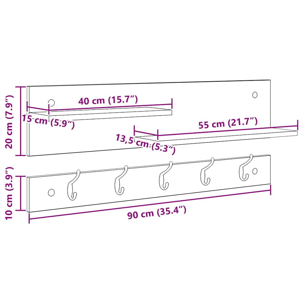 Porte-manteau mural Blanc 90 x 15 x 36 cm Bois d'ingénierie