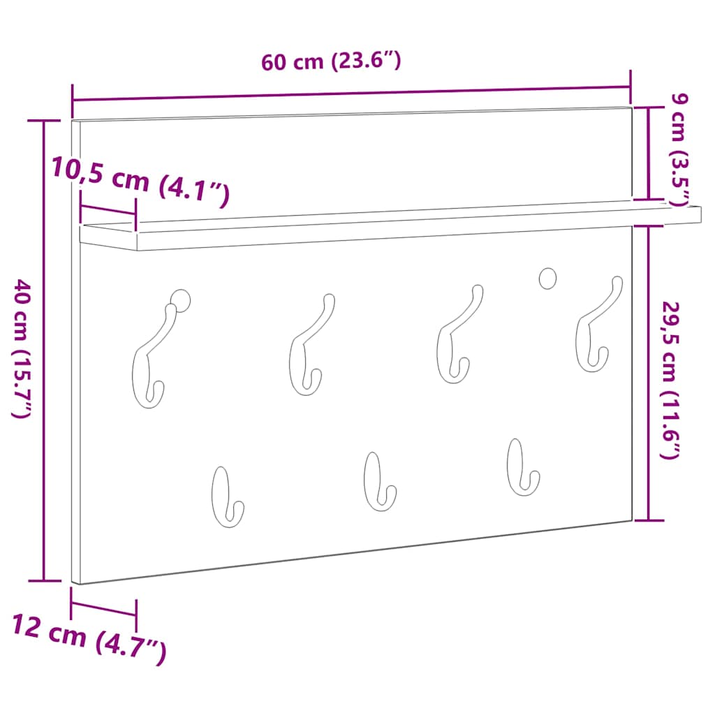 Porte-manteau mural avec étagère Chêne noir 60 x 40 x 12 cm