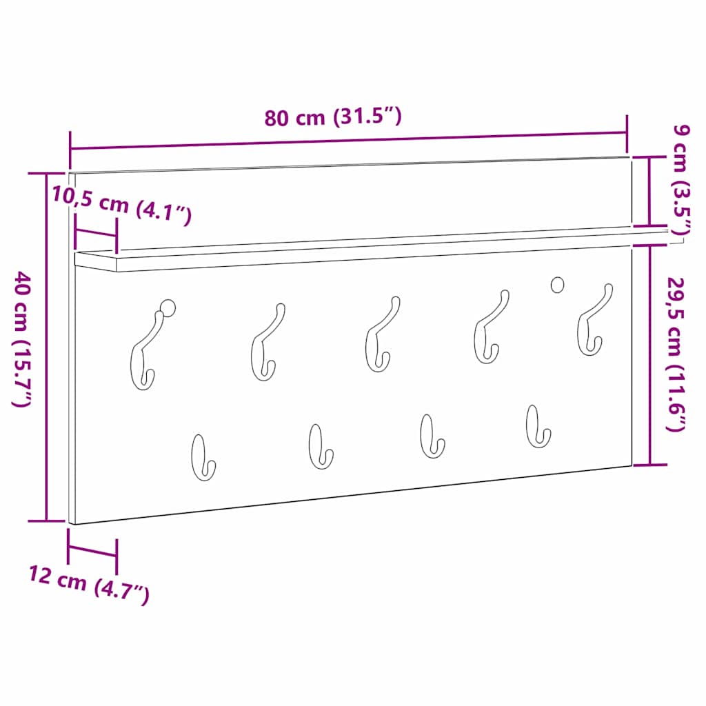 Porte-manteau mural avec étagère Sonoma gris 80 x 40 x 12 cm - XIOS