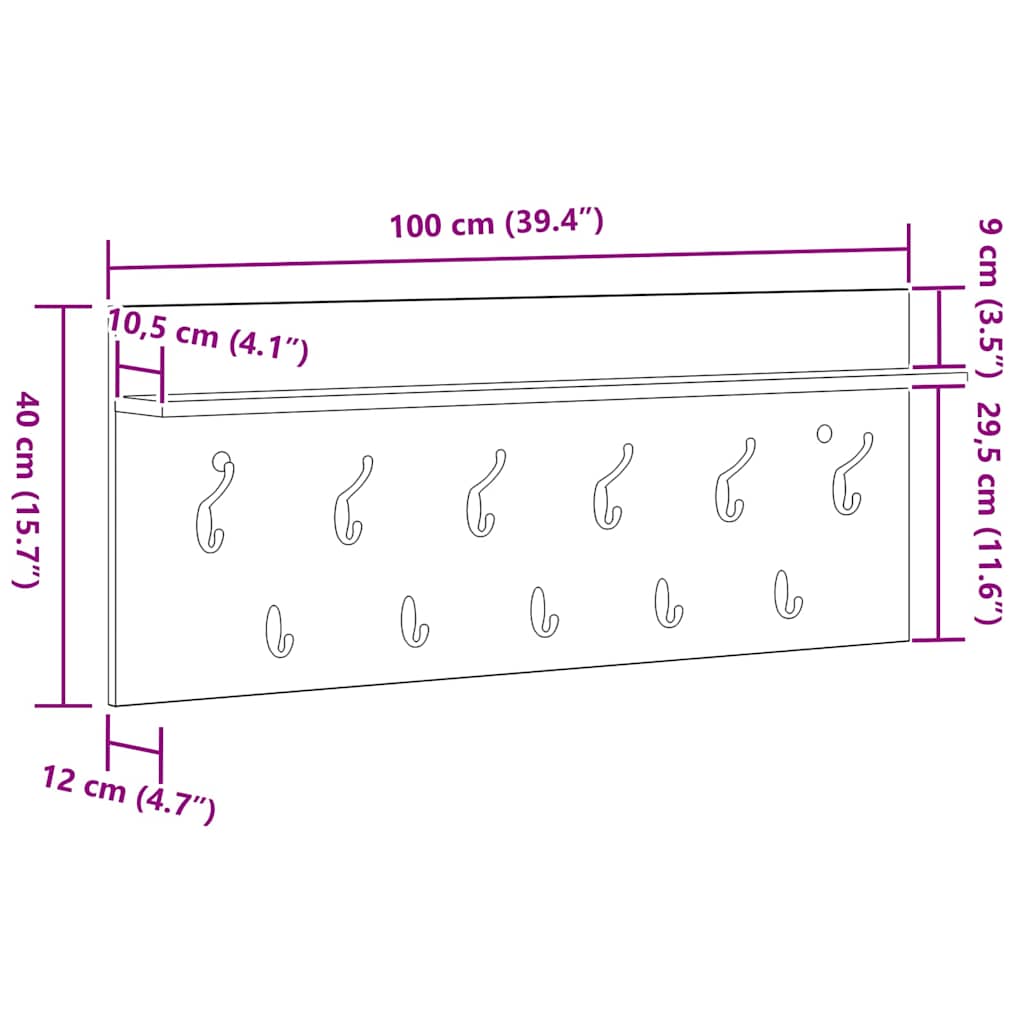 Porte-manteau mural avec étagère Bois ancien 100 x 40 x 12 cm - XIOS