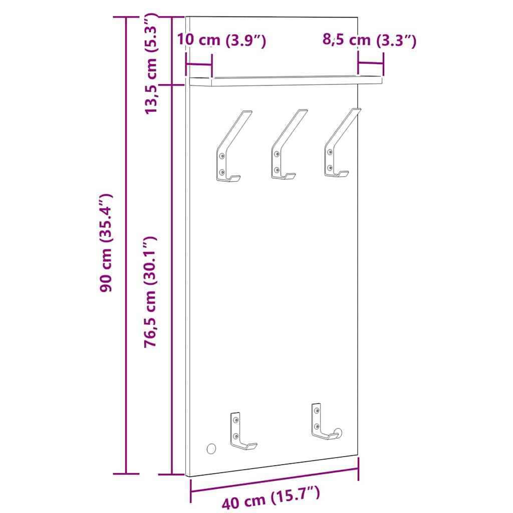 Porte-manteau mural avec étagère Chêne Sonoma 40 x 10 x 90 cm - XIOS