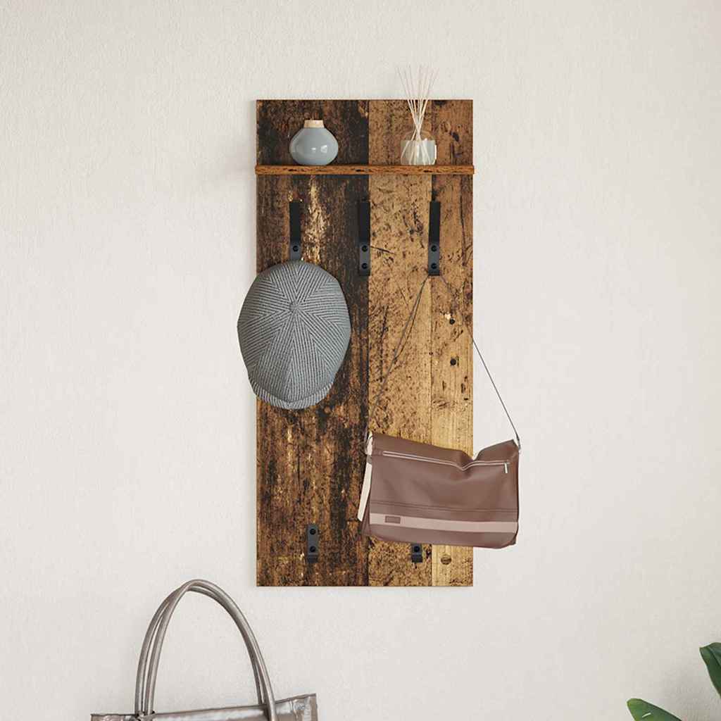 Porte-manteau mural avec étagère Bois ancien 90 x 40 x 10 cm - XIOS