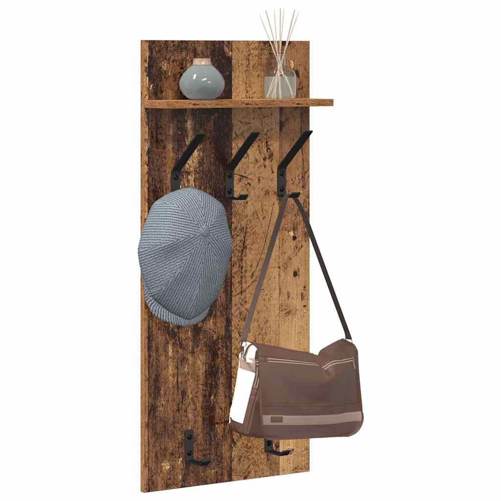 Porte-manteau mural avec étagère Bois ancien 90 x 40 x 10 cm - XIOS