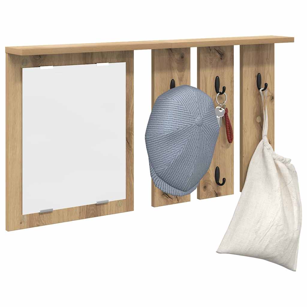 Porte-manteau mural avec miroir chêne artisanal 85 x 10 x 45 cm - XIOS