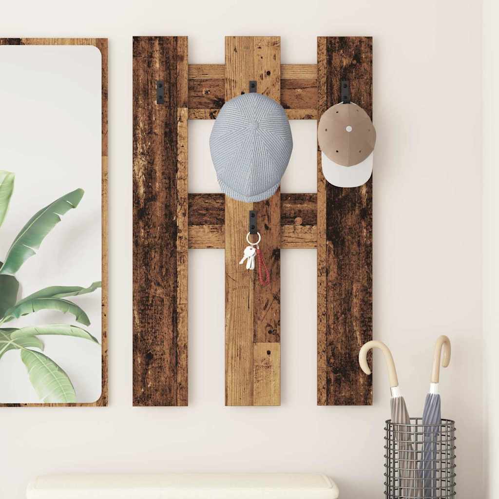 Porte-manteau mural Montage mural Bois ancien 65 x 3 x 100 cm
