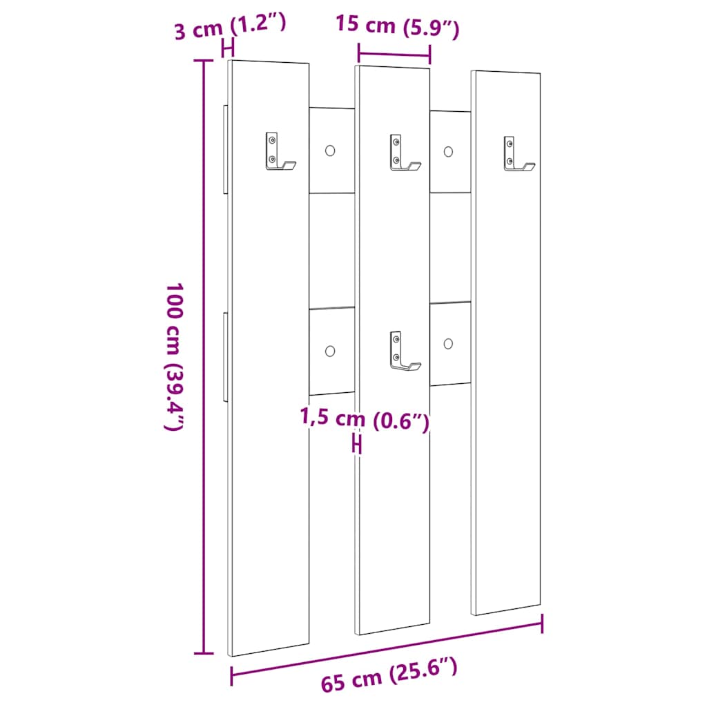 Porte-manteau mural chêne artisanal 65 x 3 x 100 cm - XIOS